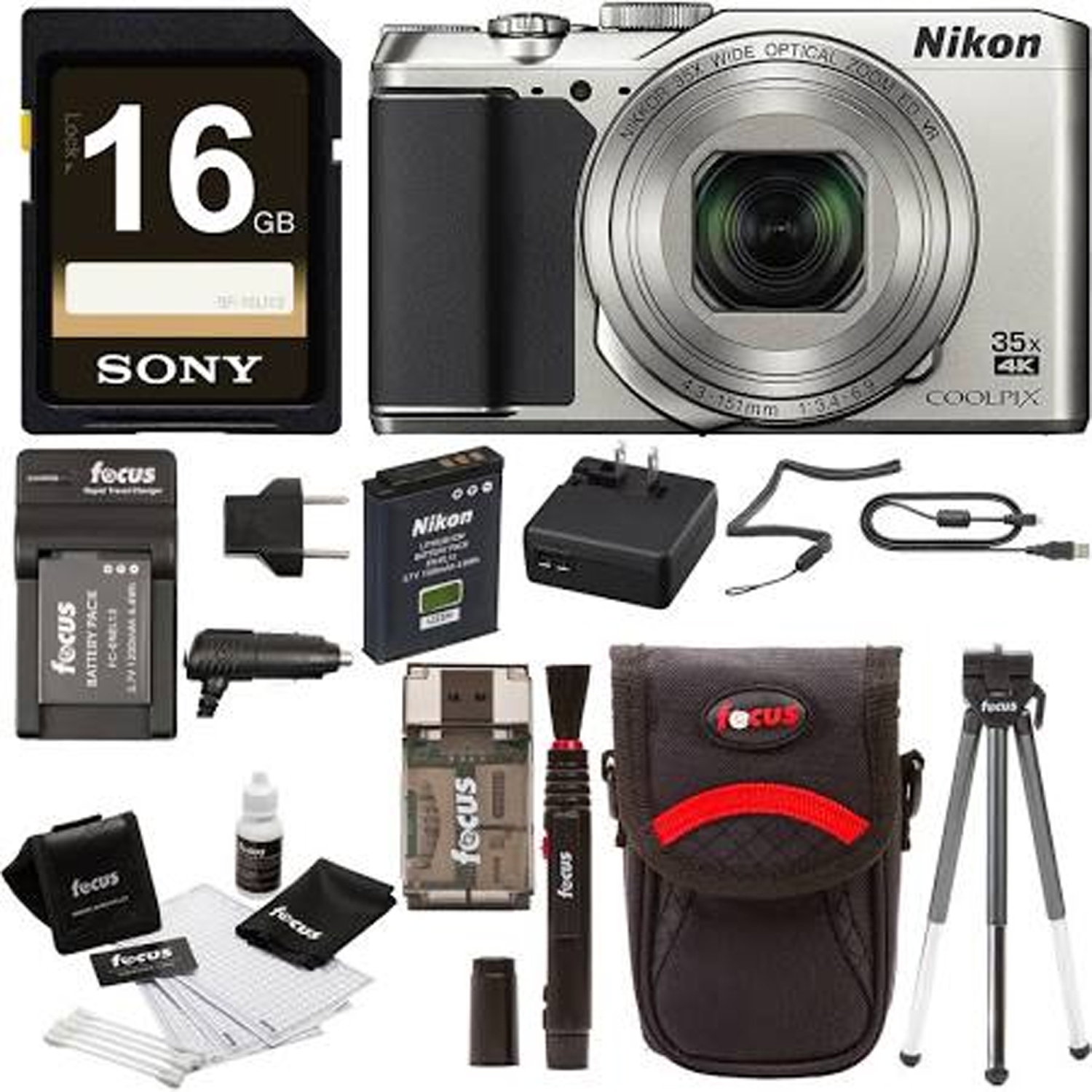 Nikon Coolpix A900 Digital Camera (Silver) w/ 16GB Card Bundle - US Version w/ Seller Warranty