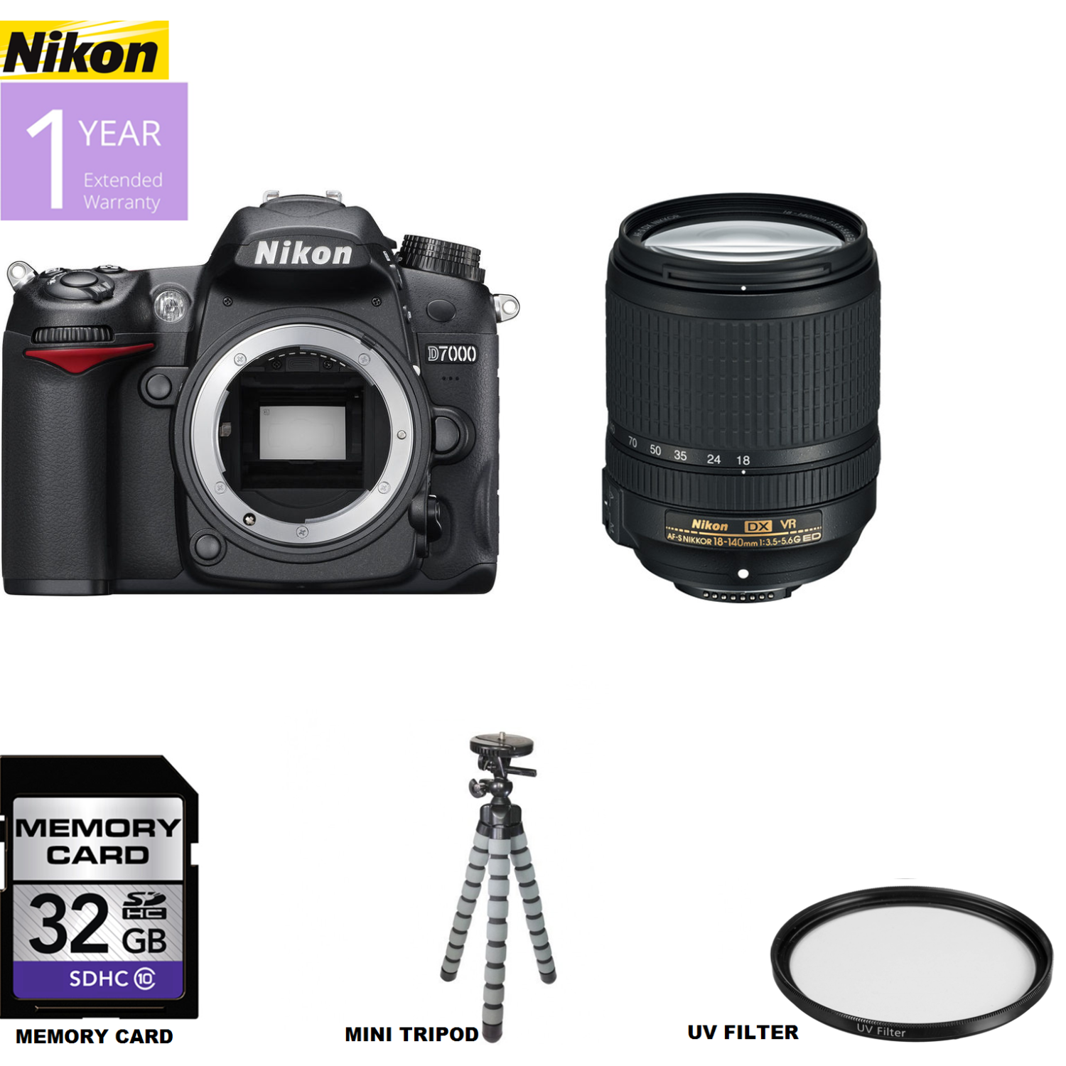Nikon D7000 DSLR Camera with 18-140mm VR Lens - Black USA - US Version w/ Seller Warranty