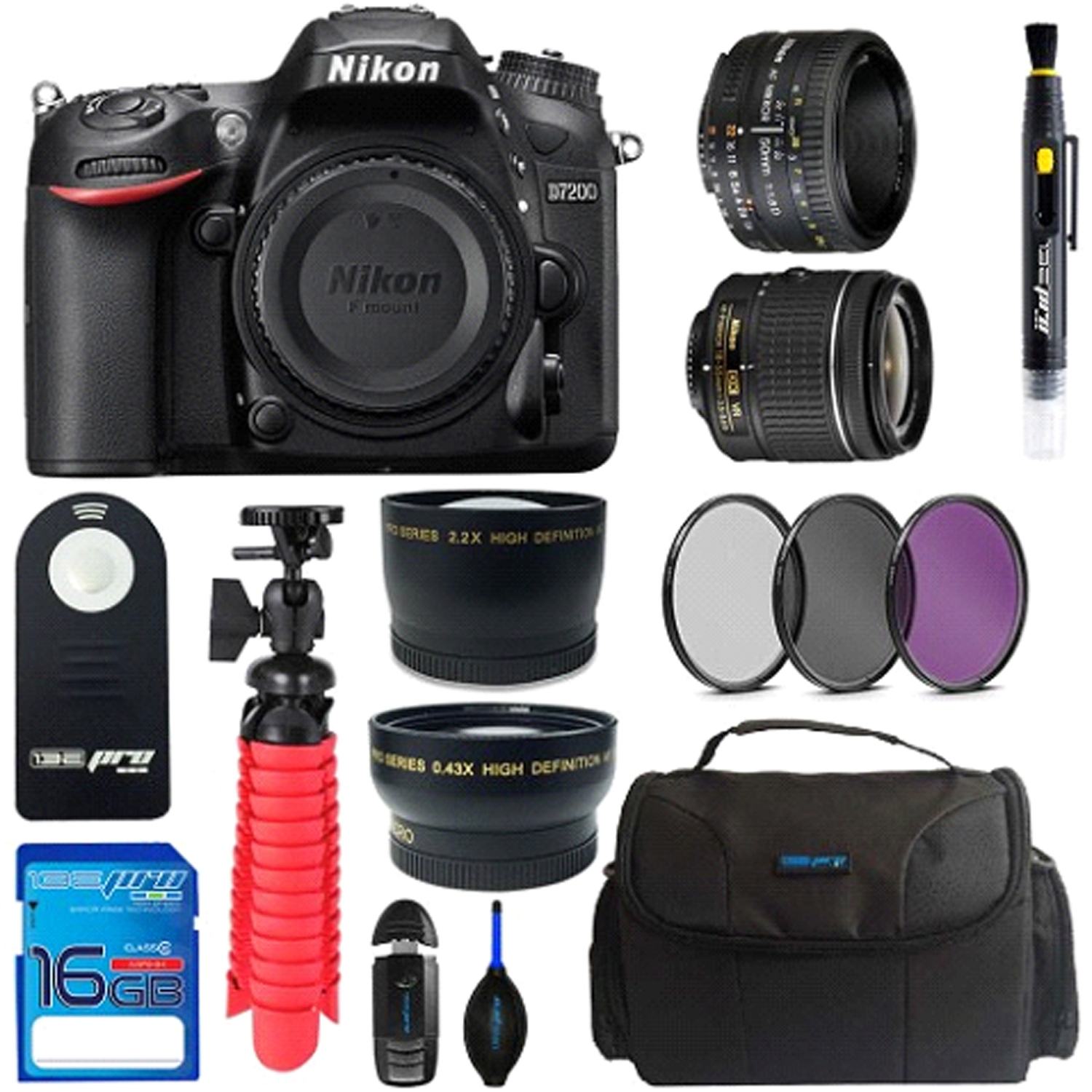 Nikon D7200 DSLR Camera With Nikon AF-P DX NIKKOR 18-55mm + Nikon AF NIKKOR 50mm f/1.8D Lens + Pixi-Elements Bundle - US Version w/ Seller Warranty