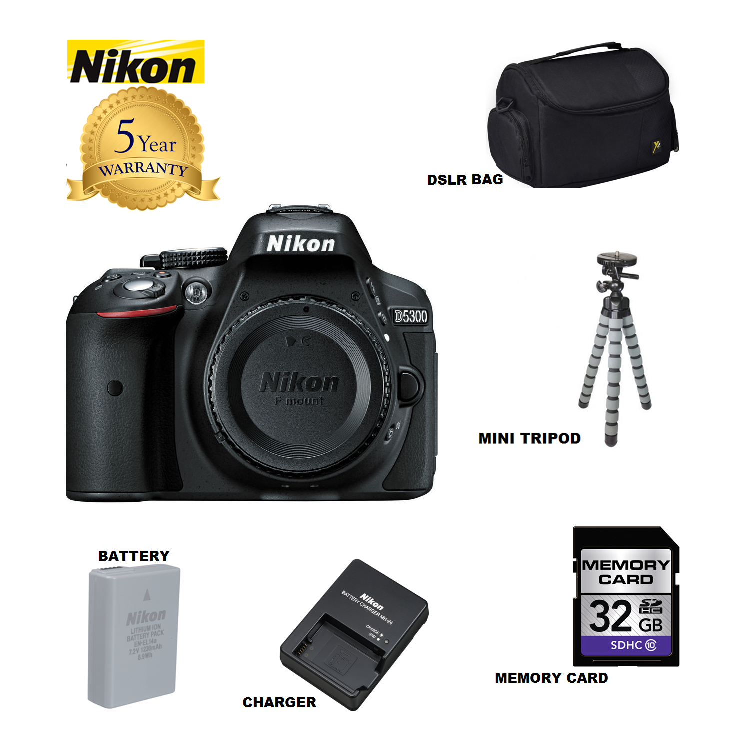 Nikon D5300 DSLR Camera Body Only - Black USA w/ 5 Year Warranty - US Version w/ Seller Warranty