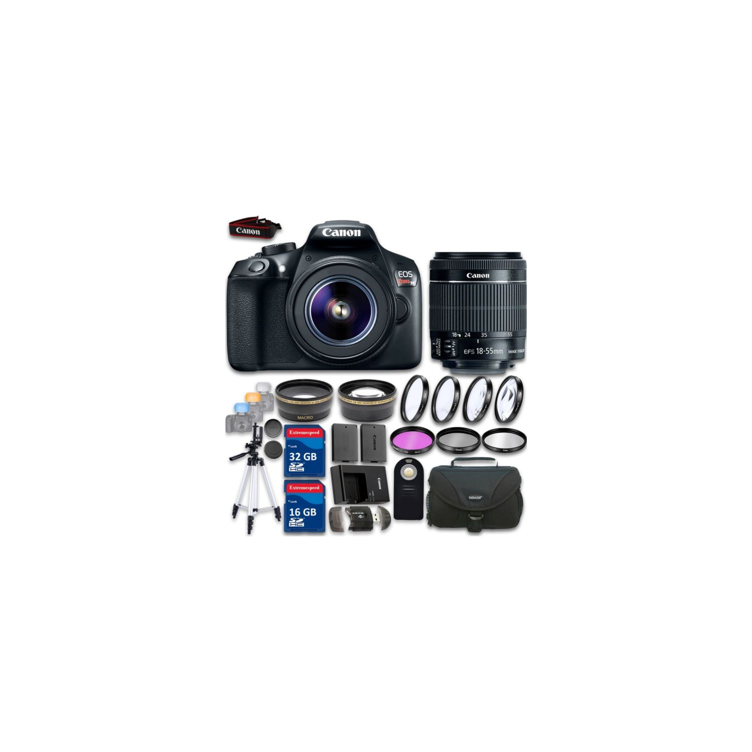 Canon EOS Rebel T6/1300D 18MP DSLR Camera with 18-55mm Lens Bundle - US Version w/ Seller Warranty