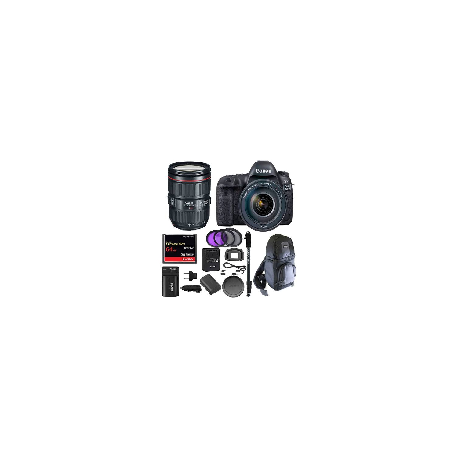 Canon EOS 5D Mark IV Camera w/ EF 24-105mm f/4L Is II USM Lens & 64GB Bundle - US Version w/ Seller Warranty