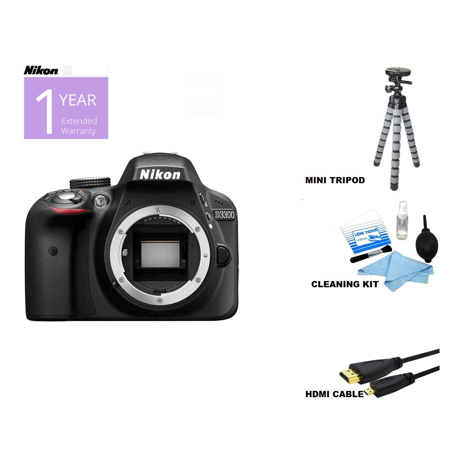 Nikon DSLR D3300 Camera Body Only W/ Additional Accessories - Black USA - US Version w/ Seller Warranty