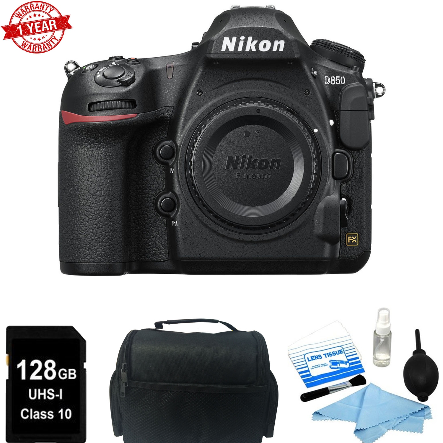 Nikon D850 45.7MP Full-Frame FX-Format Digital SLR Camera (Body Only) + 128GB Starter Bundle - US Version w/ Seller Warranty