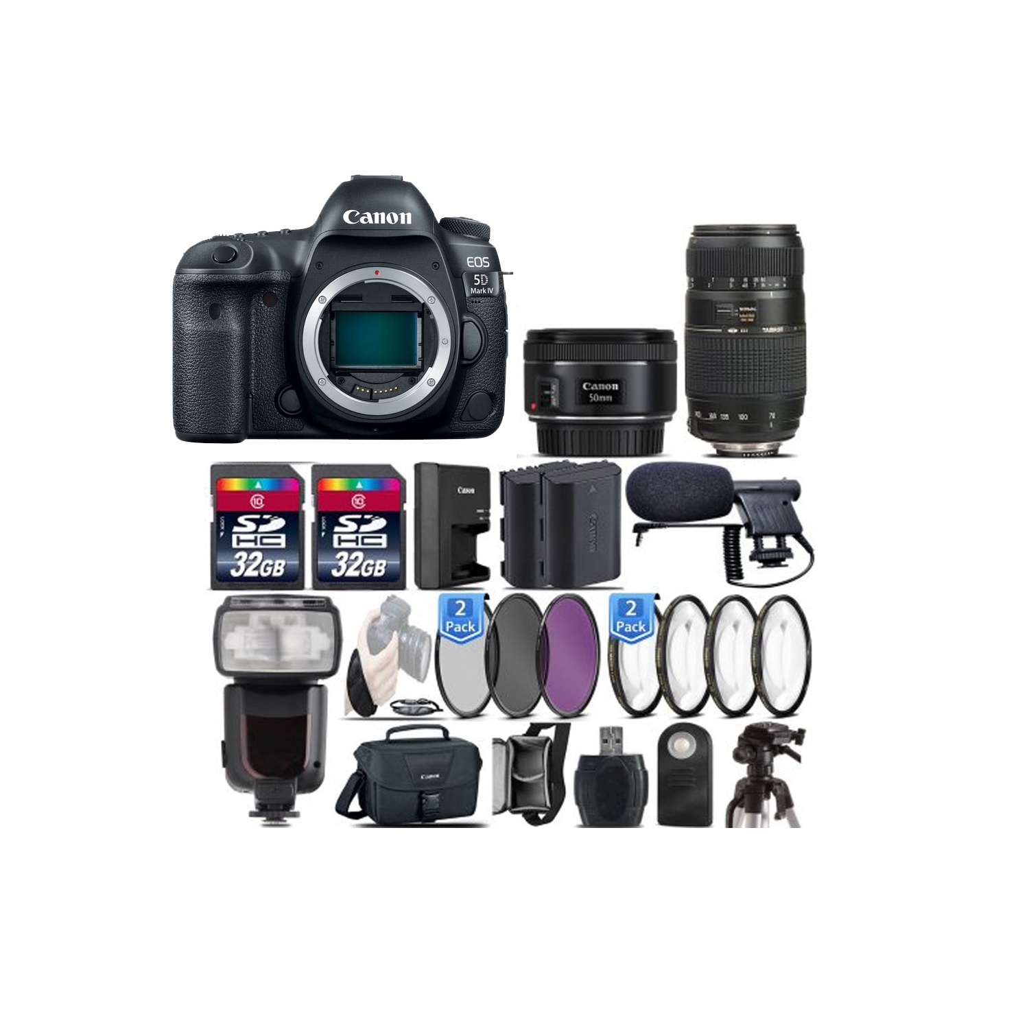 Canon EOS 5D Mark IV DSLR Full Frame Camera + 50mm 1.8 STM + 70-300mm - 64GB Kit - US Version w/ Seller Warranty