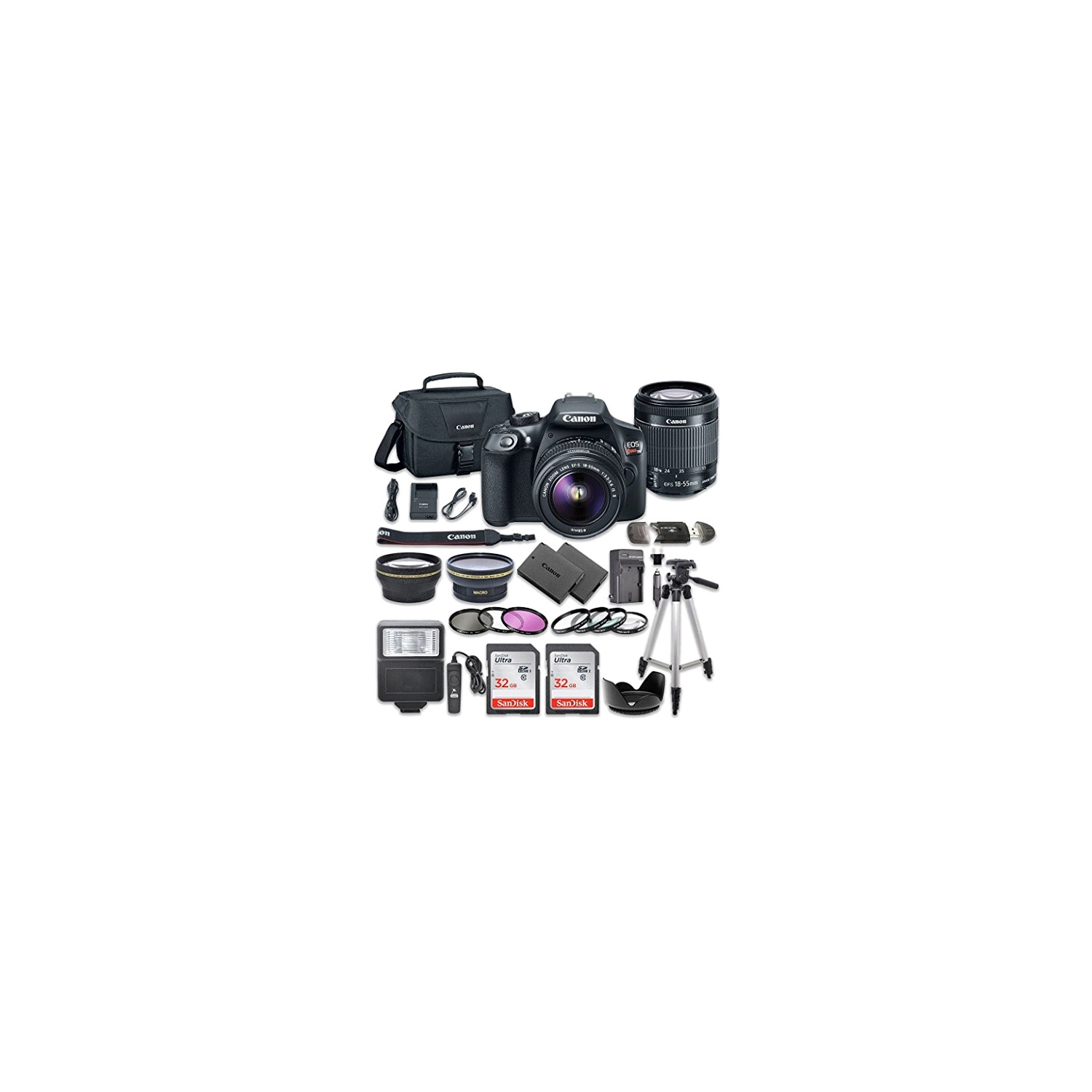 Canon EOS Rebel 1300D / T6 DSLR Camera Bundle with Canon EF-S 18-55mm Lens | 2pc SanDisk 32GB Memory Cards Accessory Kit - US Version w/ Seller Warranty