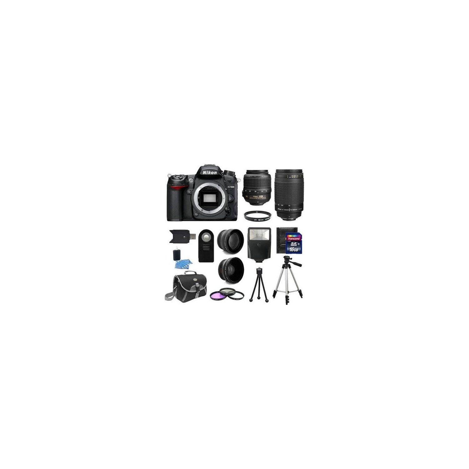 Nikon D7000 Digital SLR Camera + 4 Lens: 18-55 VR + 70-300 + 16GB Kit & More - US Version w/ Seller Warranty