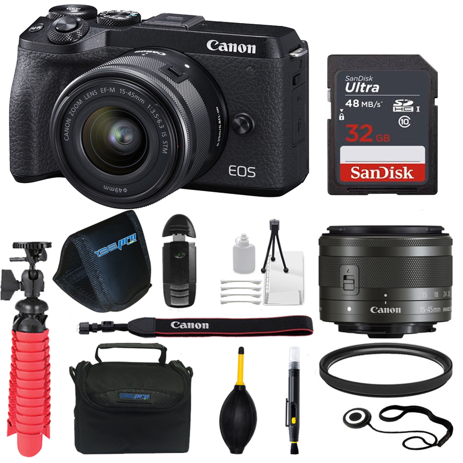 Canon EOS M6 Mark II Mirrorless Digital Camera with 15-45mm Lens WITH Sandisk 32GB Starter Package - US Version w/ Seller Warranty