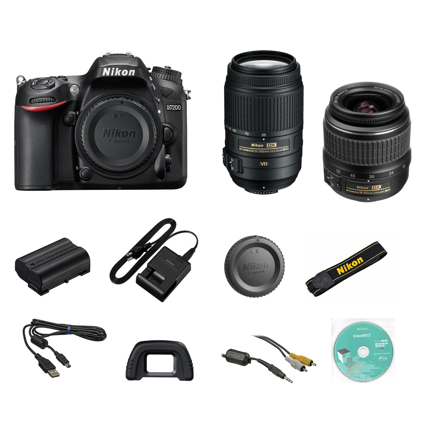 Nikon D7200 w/ 18-55mm f/3.5-5.6G VR Lens & 55-300mm Lens ED VR Lens USA - US Version w/ Seller Warranty
