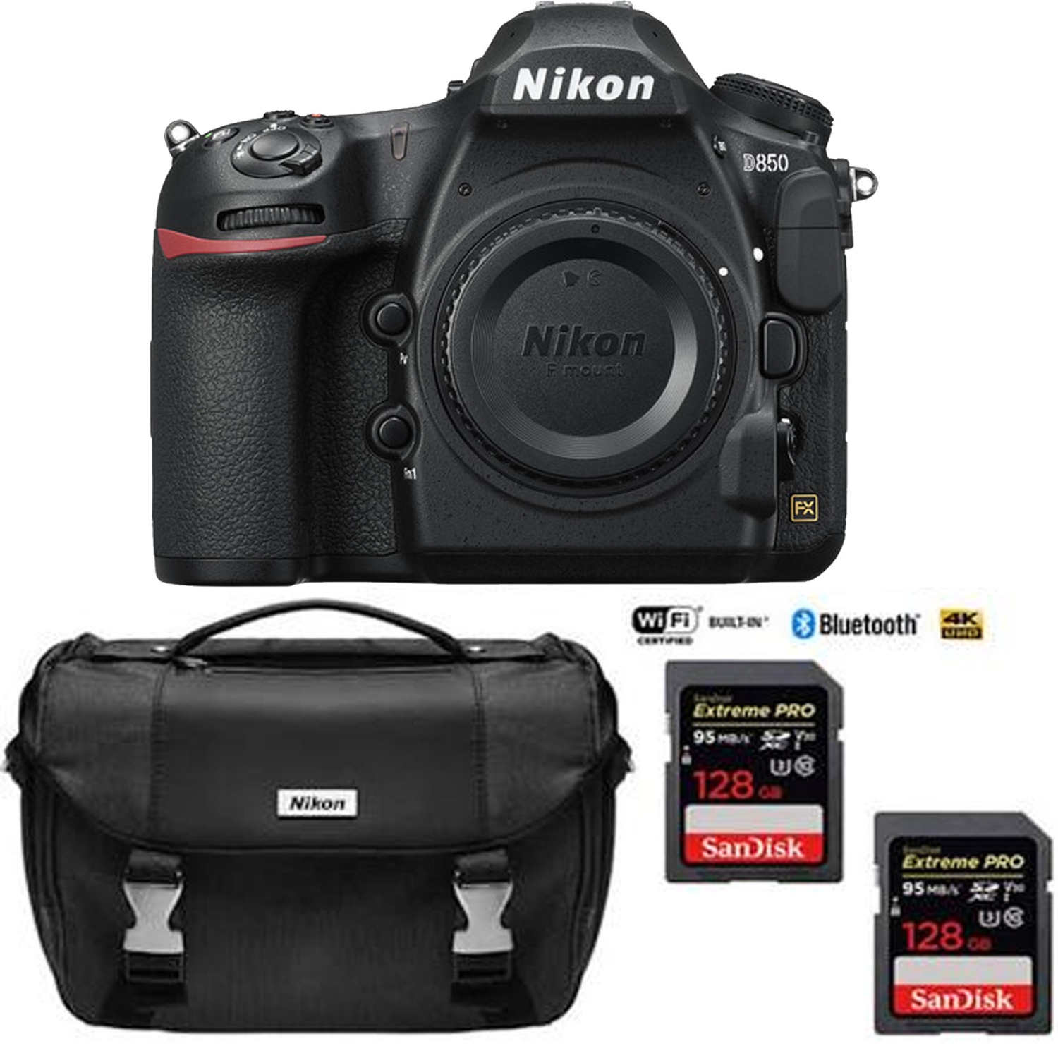 Nikon D850 45.7MP Full-Frame FX DSLR Camera (Body) with Dual 128GB Pro Memory Cards - US Version w/ Seller Warranty