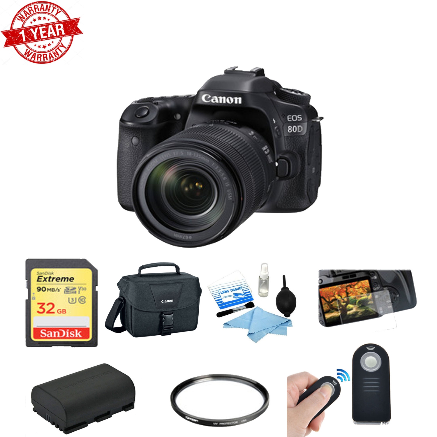 Canon EOS 80D DSLR Camera with 18-135mm Lens Basic Kit - US Version w/ Seller Warranty