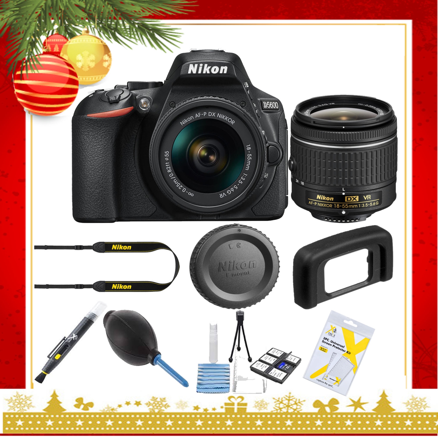 Nikon D5600 DSLR Camera with 18-55mm Lens (Black) |Cleaning Kit - Holiday Gift Special - US Version w/ Seller Warranty