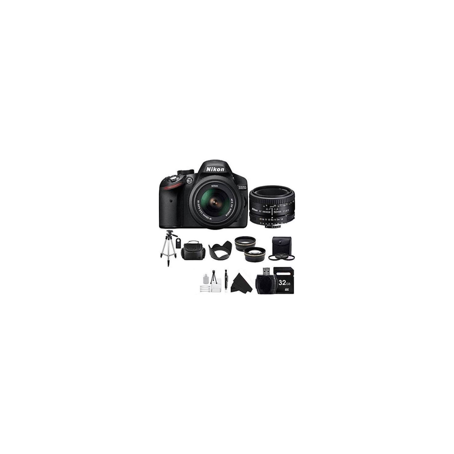 Nikon D3200 Digital SLR Camera with 18-55mm Nikkor VR Lens with 64GB SDXC Card Bundle - US Version w/ Seller Warranty