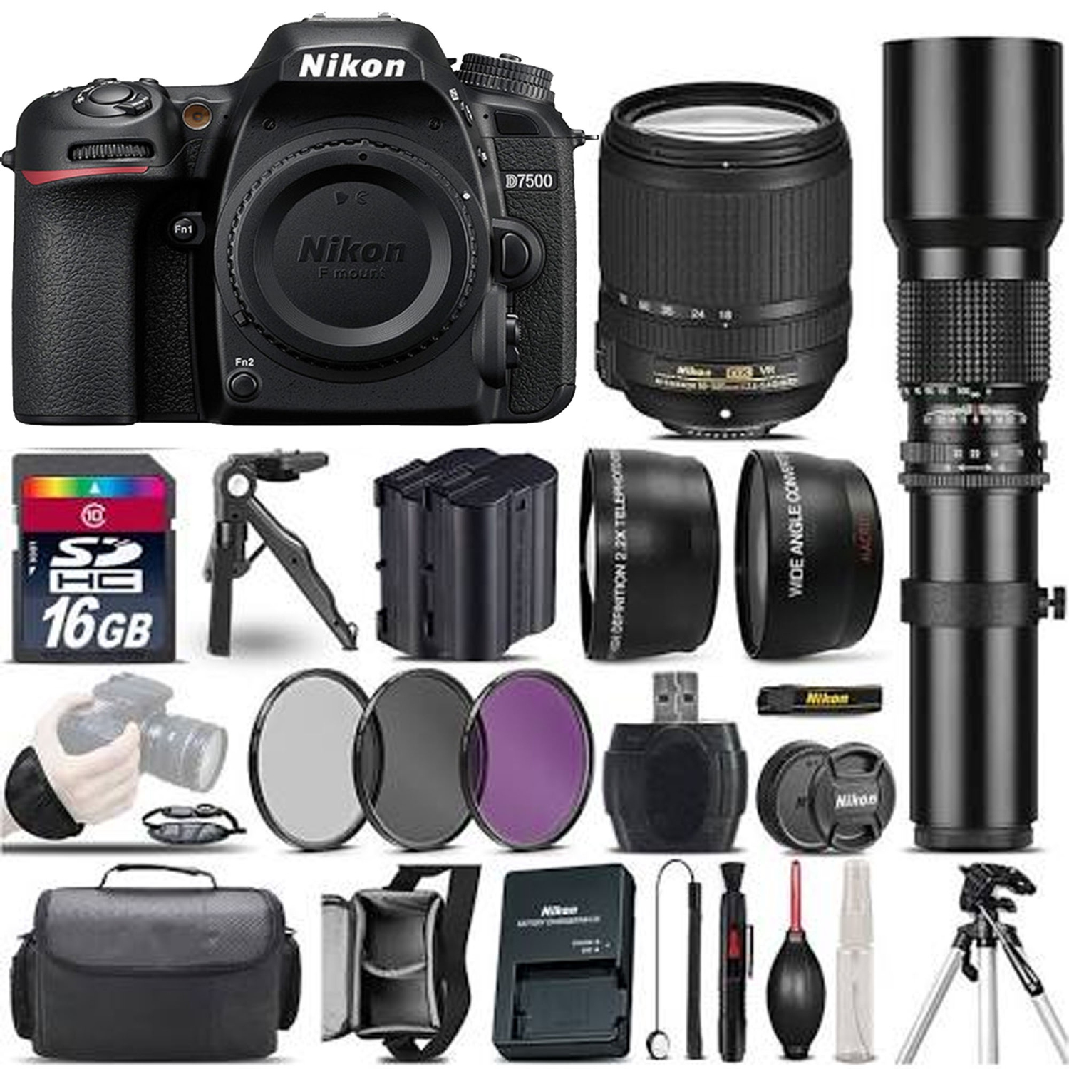 Nikon D7500 20.9MP Digital SLR Camera with AF-S 16-80mm VR Lens + 16GB Accessory Kit - US Version w/ Seller Warranty