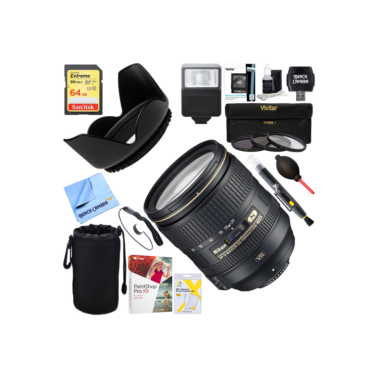 Nikon AF-S NIKKOR 24-120mm f/4G ED VR Lens for Nikon FX-format D-SLRs with 64GB Ultimate Filter & Flash Photography Bundle - US Version w/ Seller Warranty