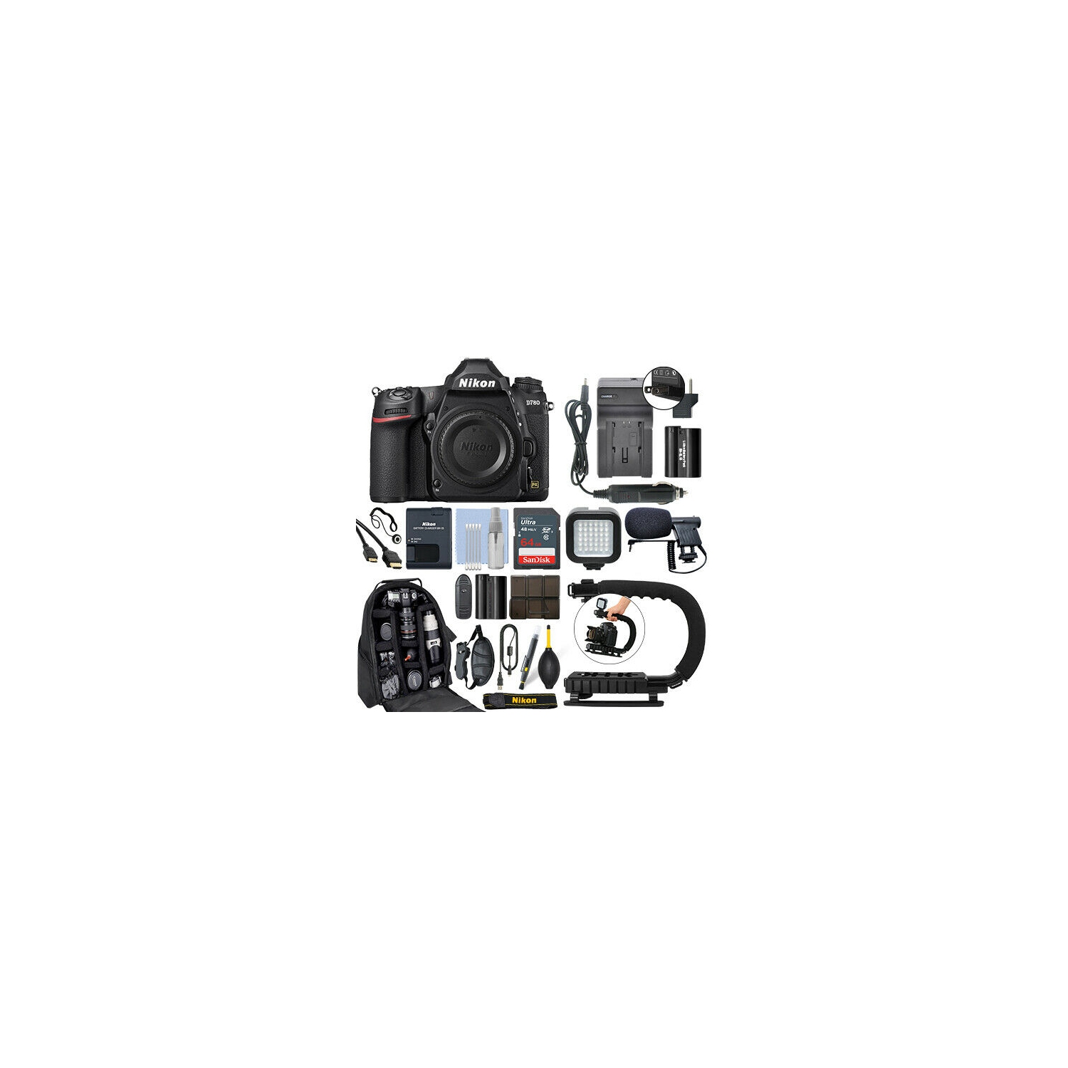 Nikon D780 DSLR Camera (Body Only) with Sandisk 64GB Memory Card Essential Package - US Version w/ Seller Warranty