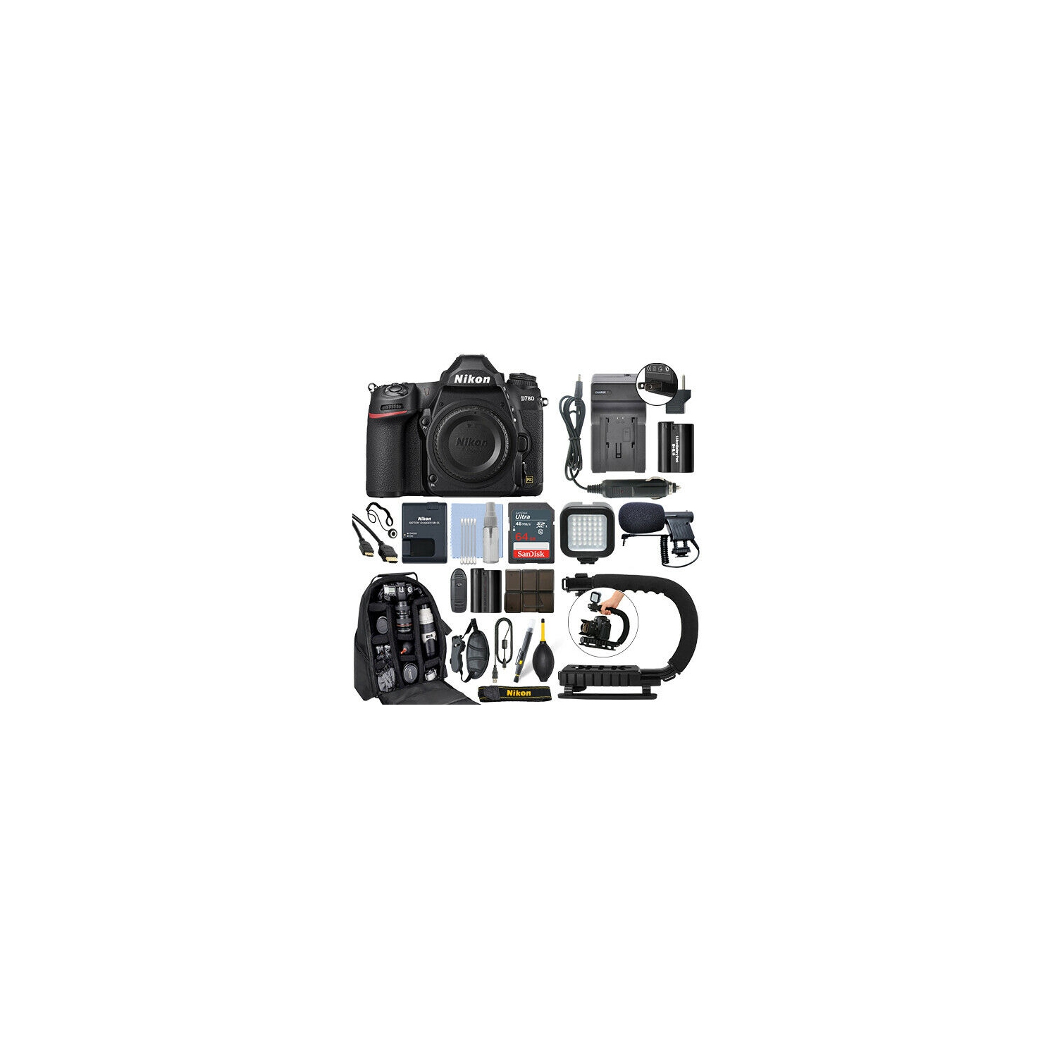 Nikon D780 DSLR Camera with Sandisk 64GB Memory Card Essential Package - US Version w/ Seller Warranty