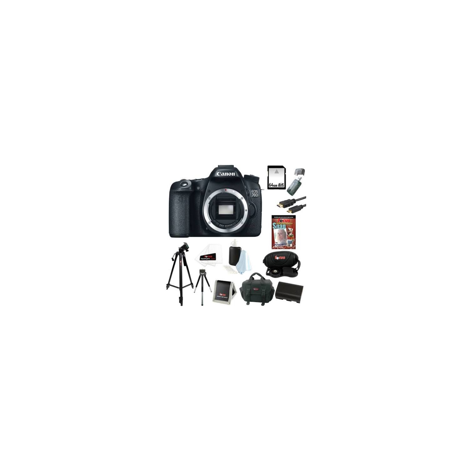 Canon EOS 70D 20.2 MP DSLR Camera Body with 64GB SDHC Accessory Bundle - US Version w/ Seller Warranty