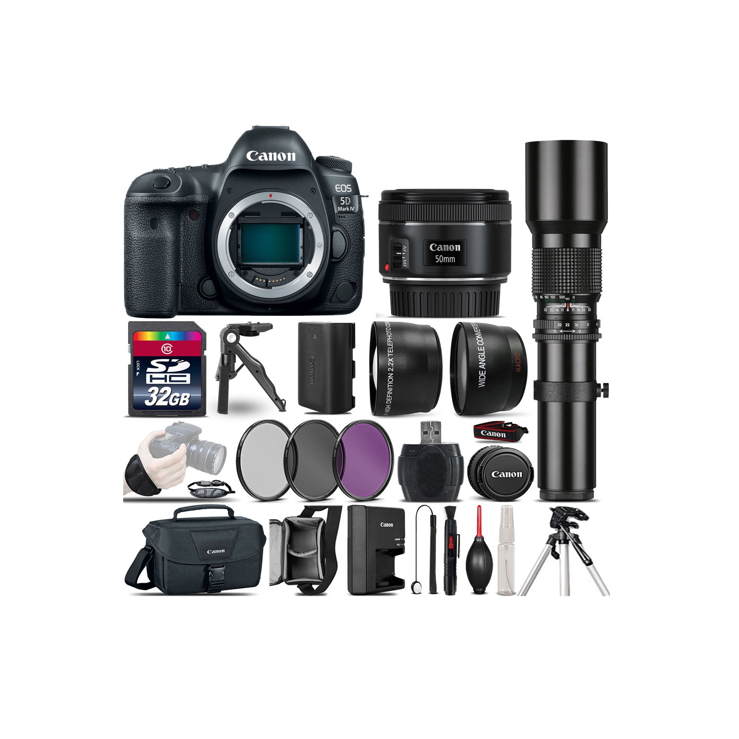 Canon EOS 5D Mark IV Camera 50mm 500mm - 4 Lens Kit 32GB - US Version w/ Seller Warranty