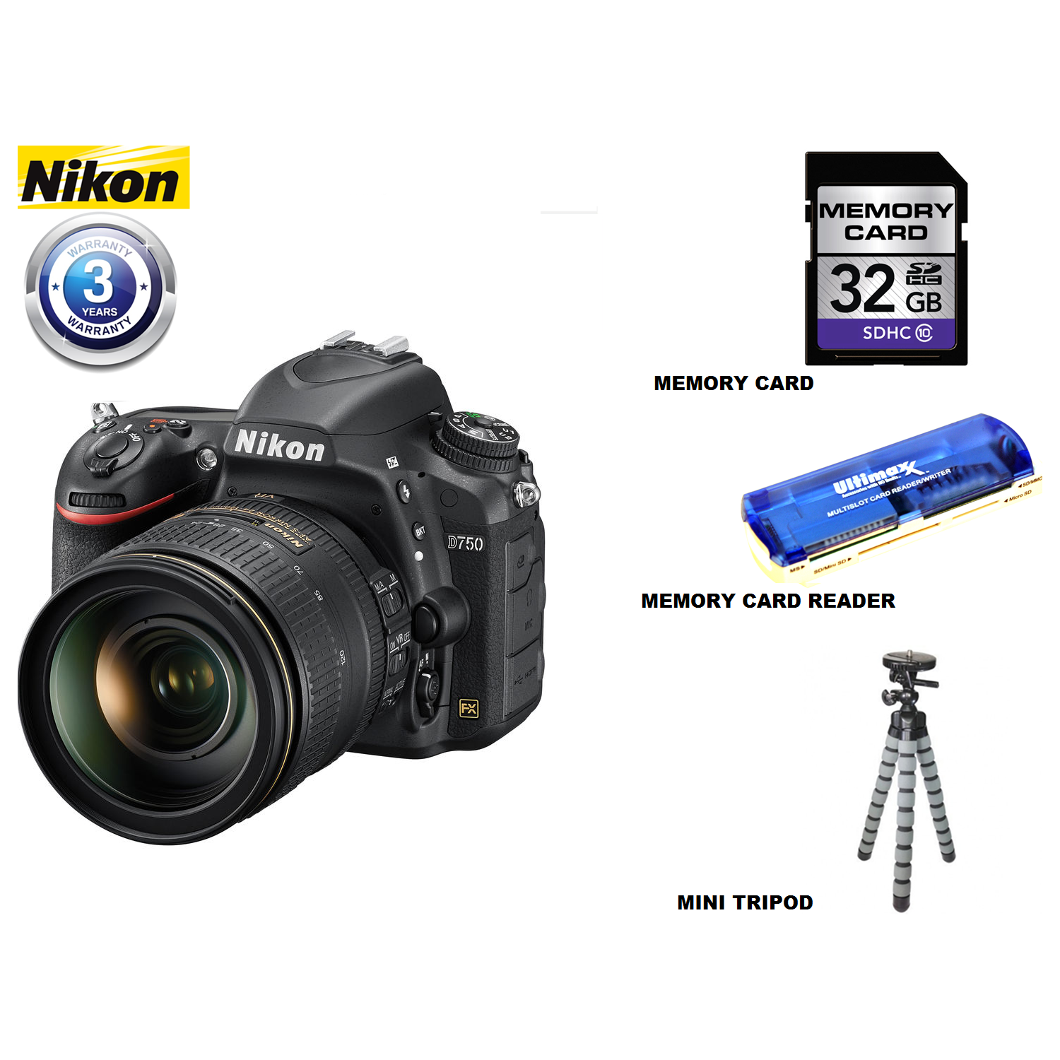 Nikon D750 DSLR Camera with 24-120mm Lens USA Starter Kit - US Version w/ Seller Warranty