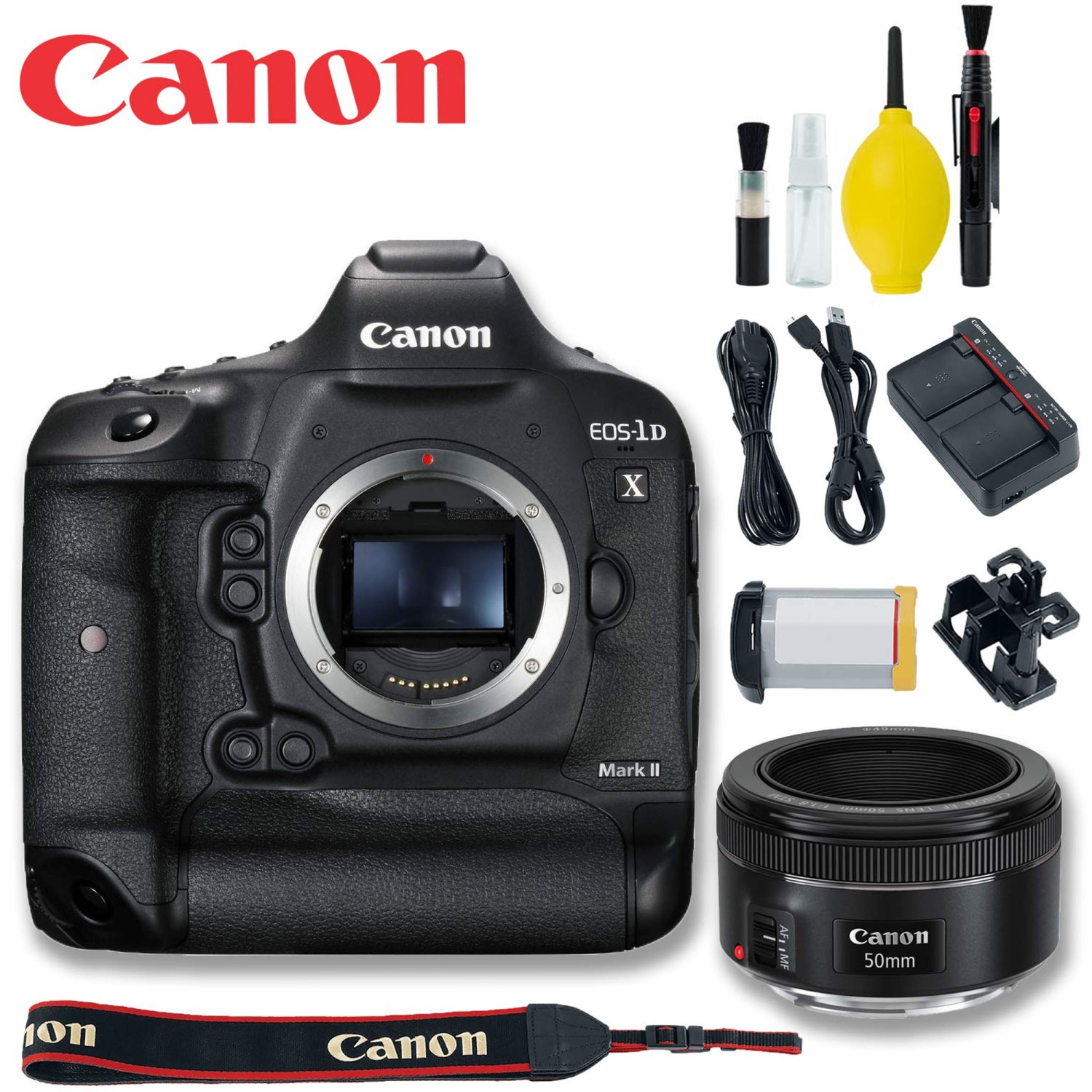 Canon EOS-1D X Mark II DSLR Camera with Canon 50mm 1.8 STM Lens Basic Kit - US Version w/ Seller Warranty