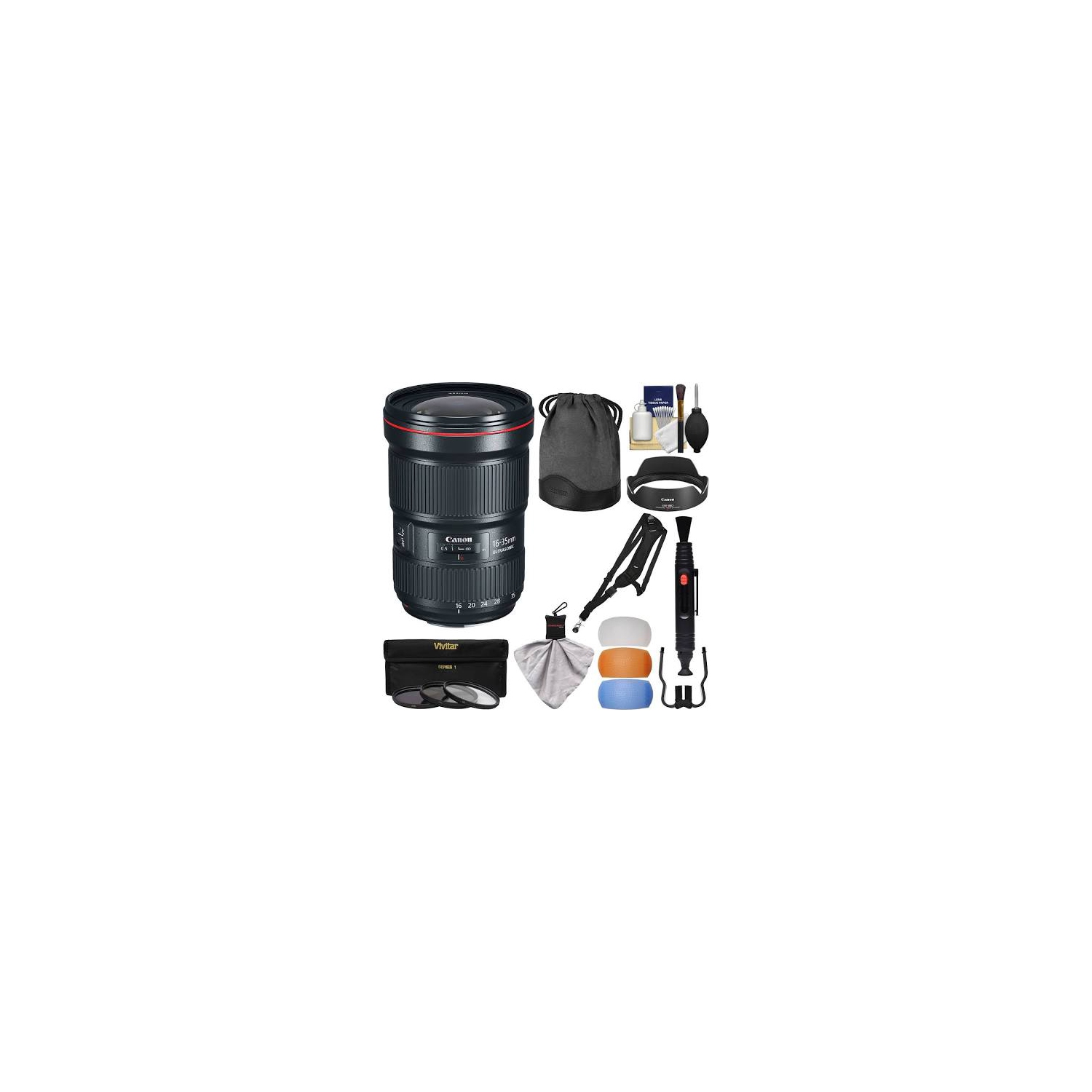 Canon EF 16-35mm f/2.8L III USM Zoom Lens with 3 UV/CPL/ND8 Filters + Flash Diffusers + Sling Strap + Kit - US Version w/ Seller Warranty
