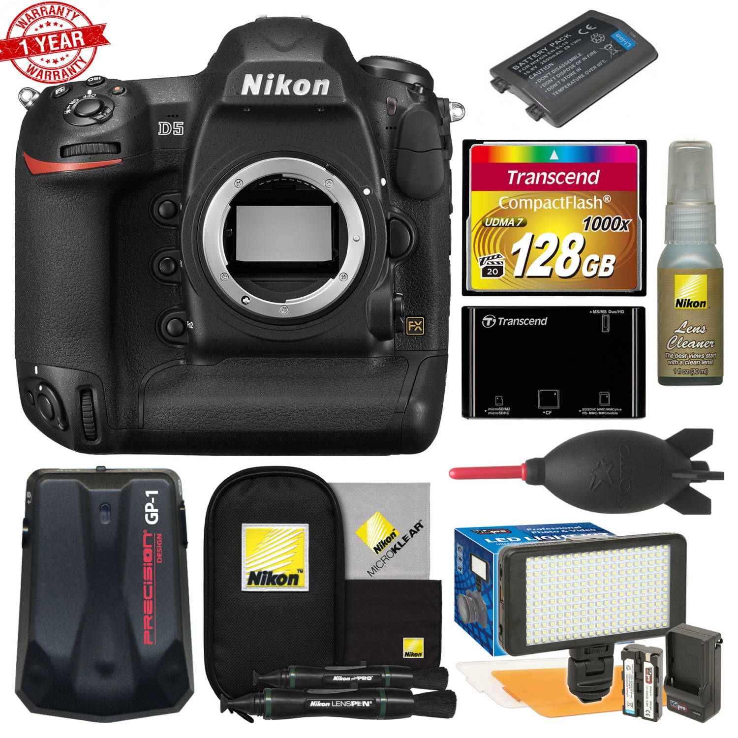 Nikon D5 Digital SLR Camera Body with 128GB CF MC| Video Light Set Bundle Kit - US Version w/ Seller Warranty