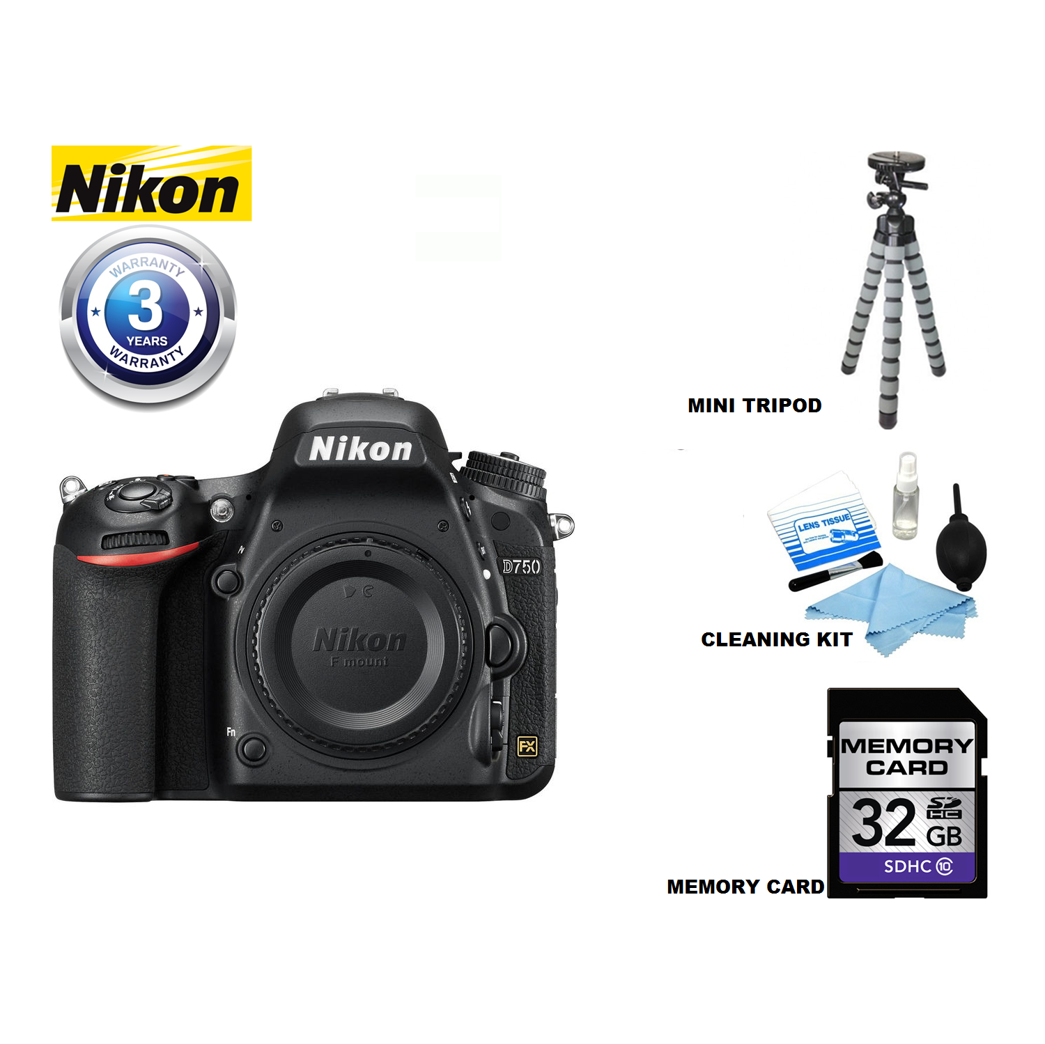 Nikon D750 DSLR Camera USA Starter Kit - US Version w/ Seller Warranty