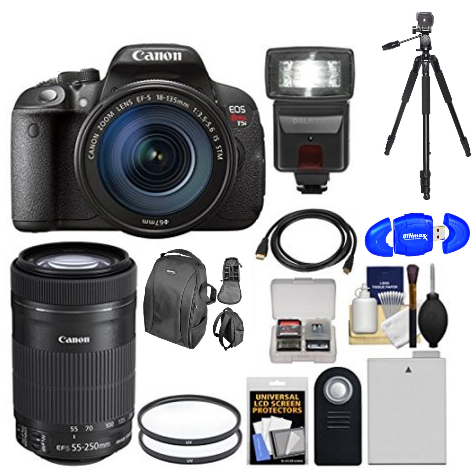 Canon EOS Rebel T5i Digital SLR Camera & EF-S 18-135mm IS STM Lens with EF-S 55-250mm IS STM Lens Supreme Bundle - US Version w/ Seller Warranty