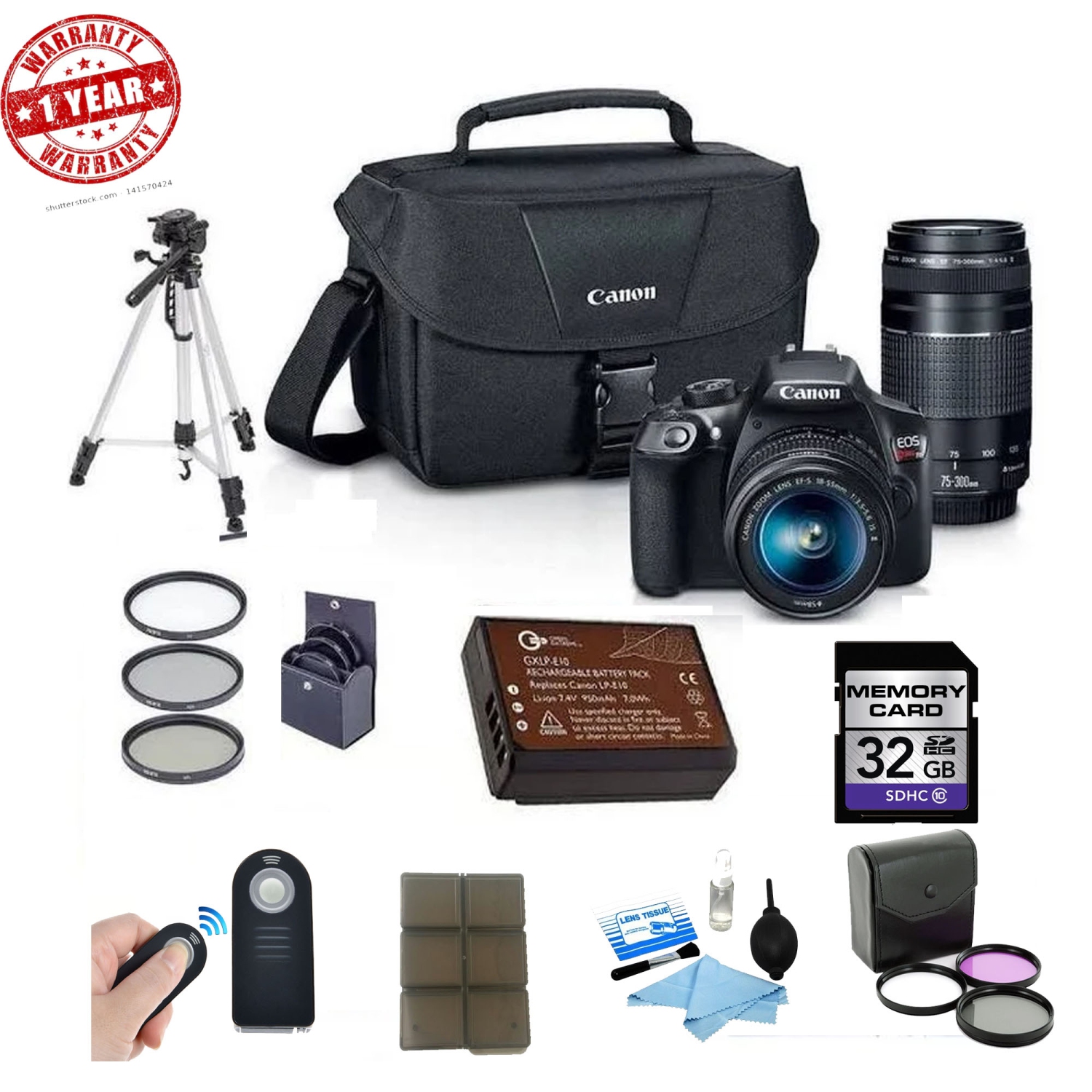 Canon EOS 1300D / Rebel T6 DSLR with 18-55mm Is and 75-300mm III Lenses and Premium Kit - US Version w/ Seller Warranty