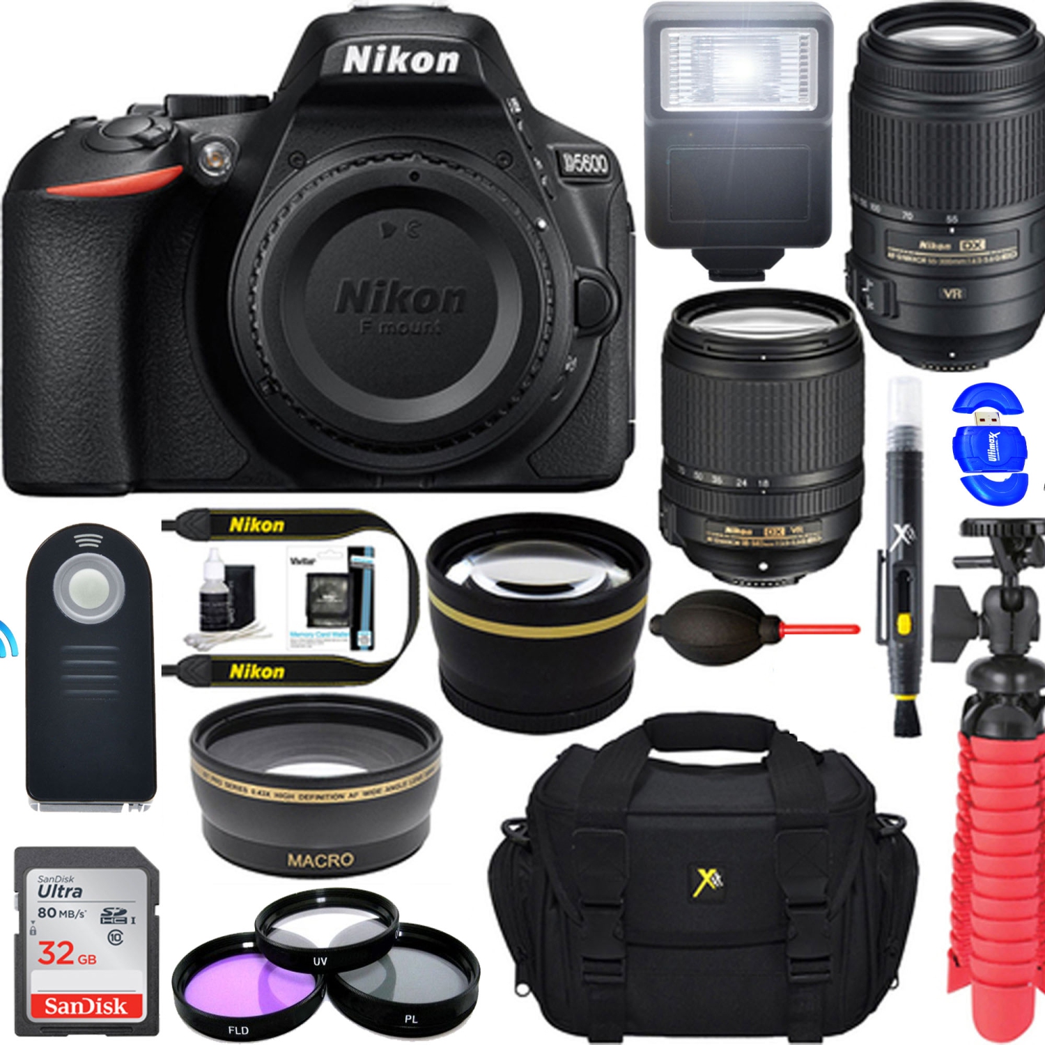 Nikon D5600 24.2MP DX-Format DSLR Camera w/ AF-S 18-140mm & 55-300mm ED VR Lens + Accessory Bundle - US Version w/ Seller Warranty