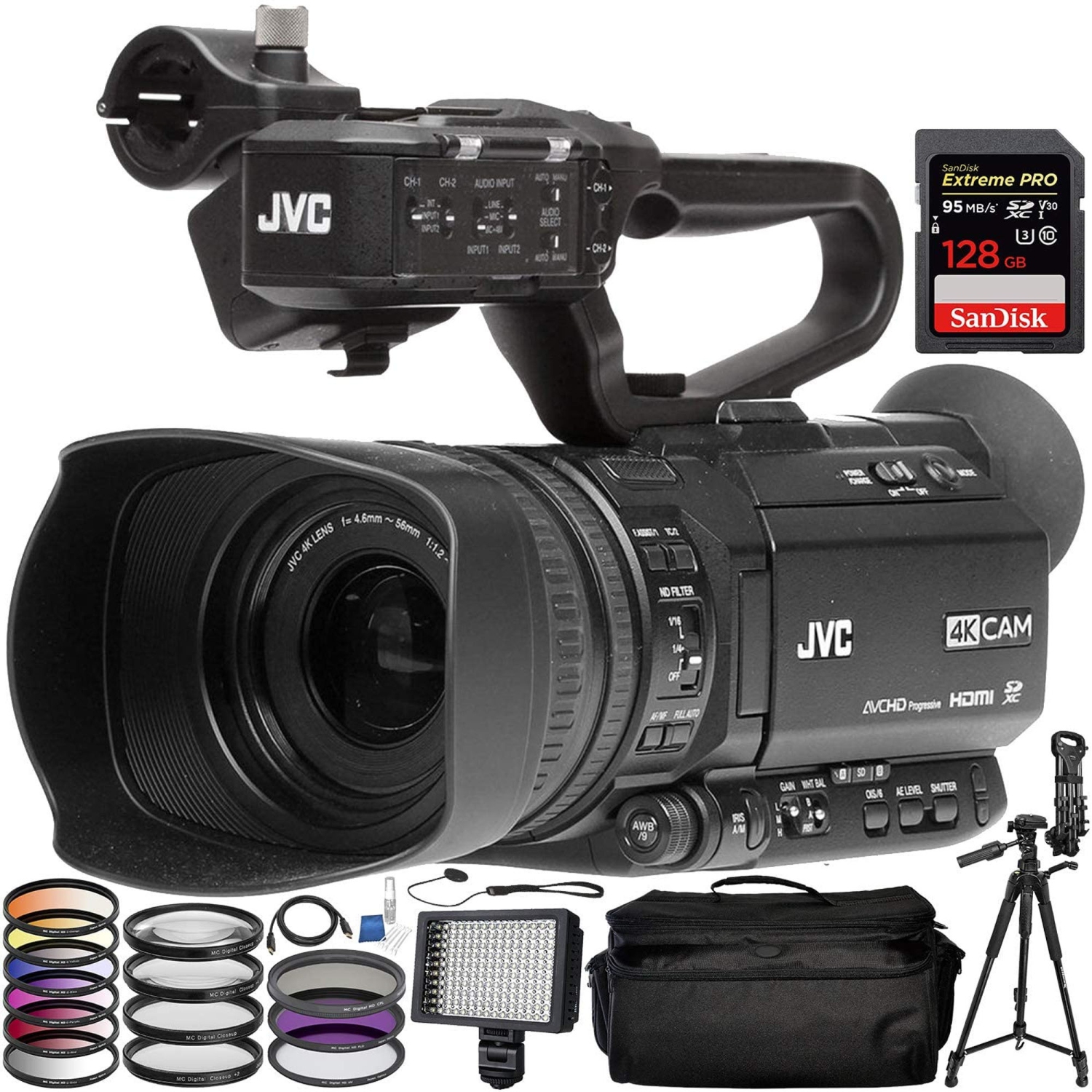 JVC GY-HM180 Ultra HD 4K Camcorder with HD-SDI with Additional Accessories - US Version w/ Seller Warranty