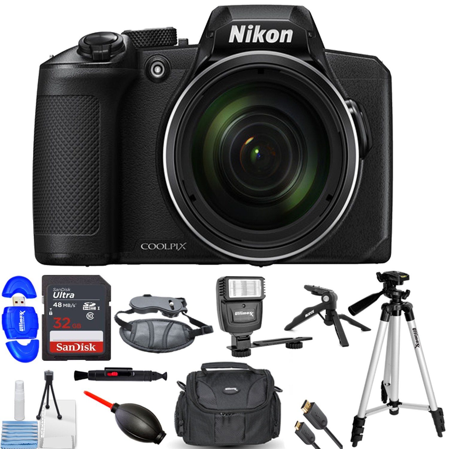 Nikon COOLPIX B600 Digital Camera (Black) with 32GB Memory Card Essential Bundle - US Version w/ Seller Warranty