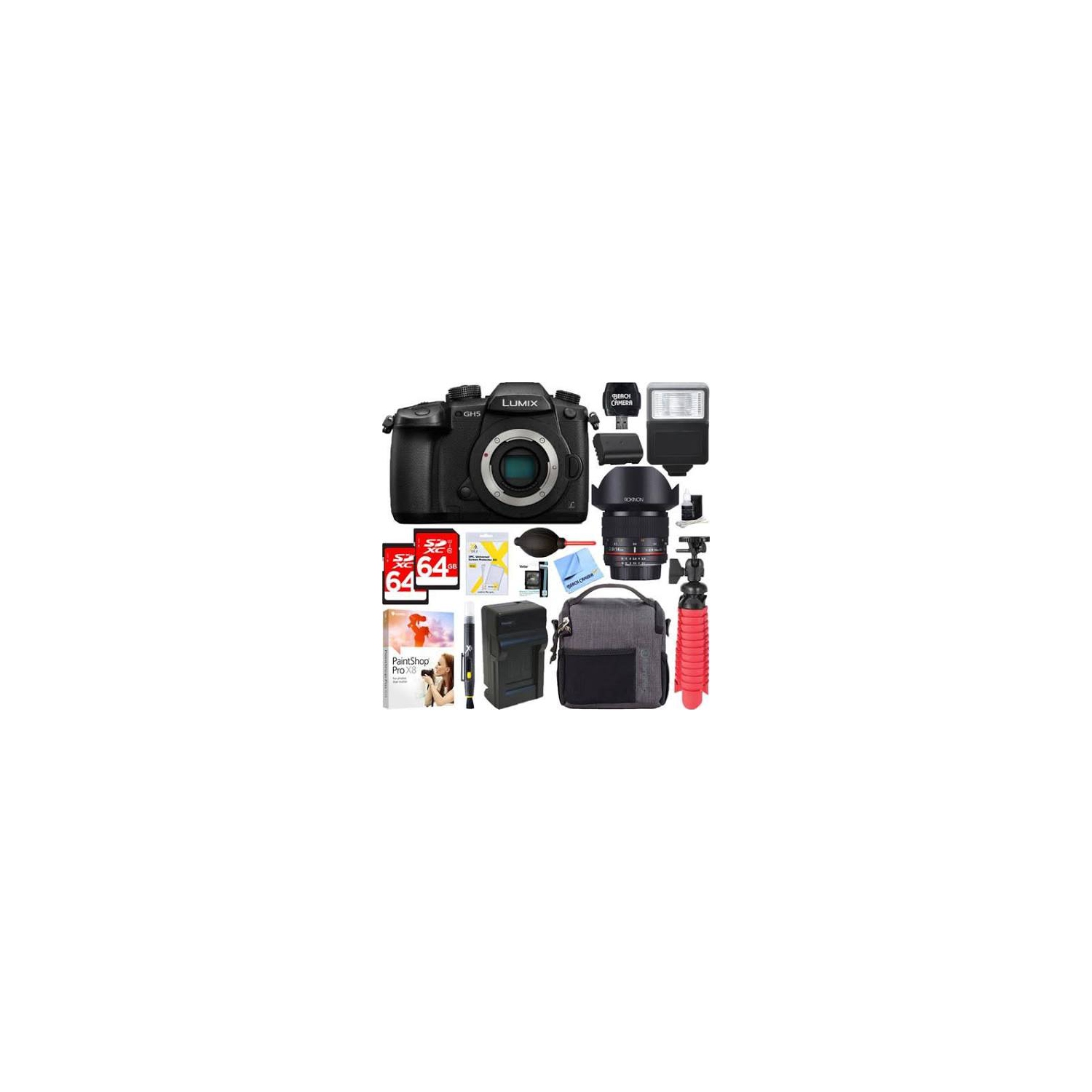 Panasonic LUMIX GH5 Mirrorless Digital Camera + 14mm f/2.8 IF ED Super Wide Angle Lens Kit - US Version w/ Seller Warranty