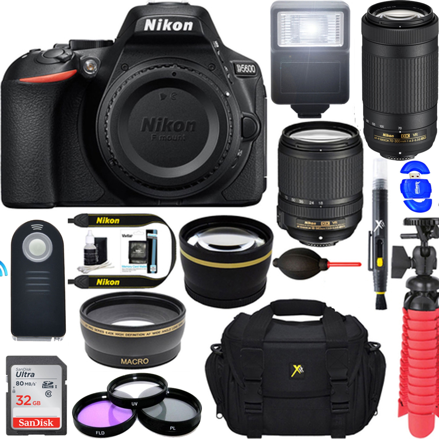 Nikon D5600 24.2MP DX-Format DSLR Camera w/ AF-S 18-140mm & AF-P 70-300mm  f/4.5-6.3G VR Lens | Accessory Bundle - US Version w/ Seller Warranty