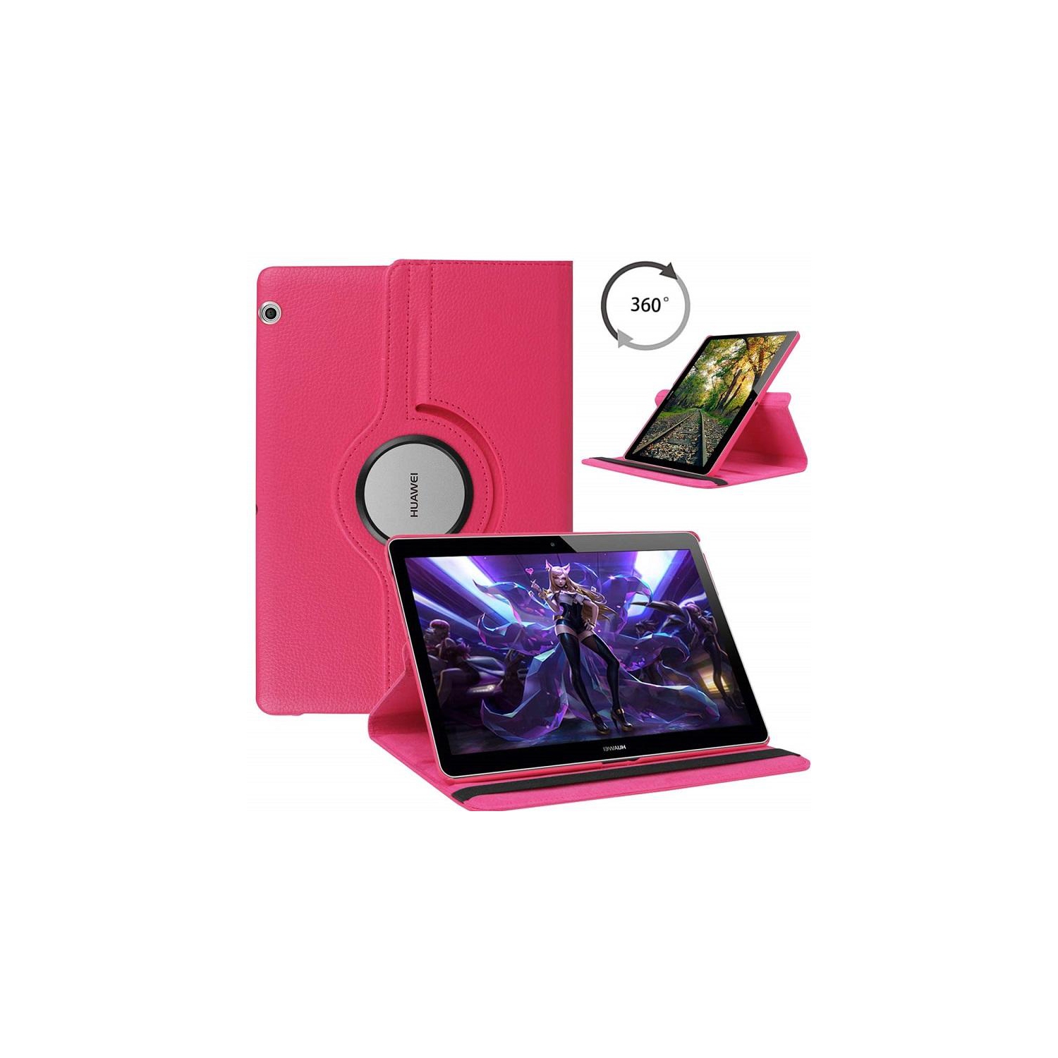 TopSave 360 Degree Rotating Tablet Case Cover For Huawei MediaPad T3, Hot Pink