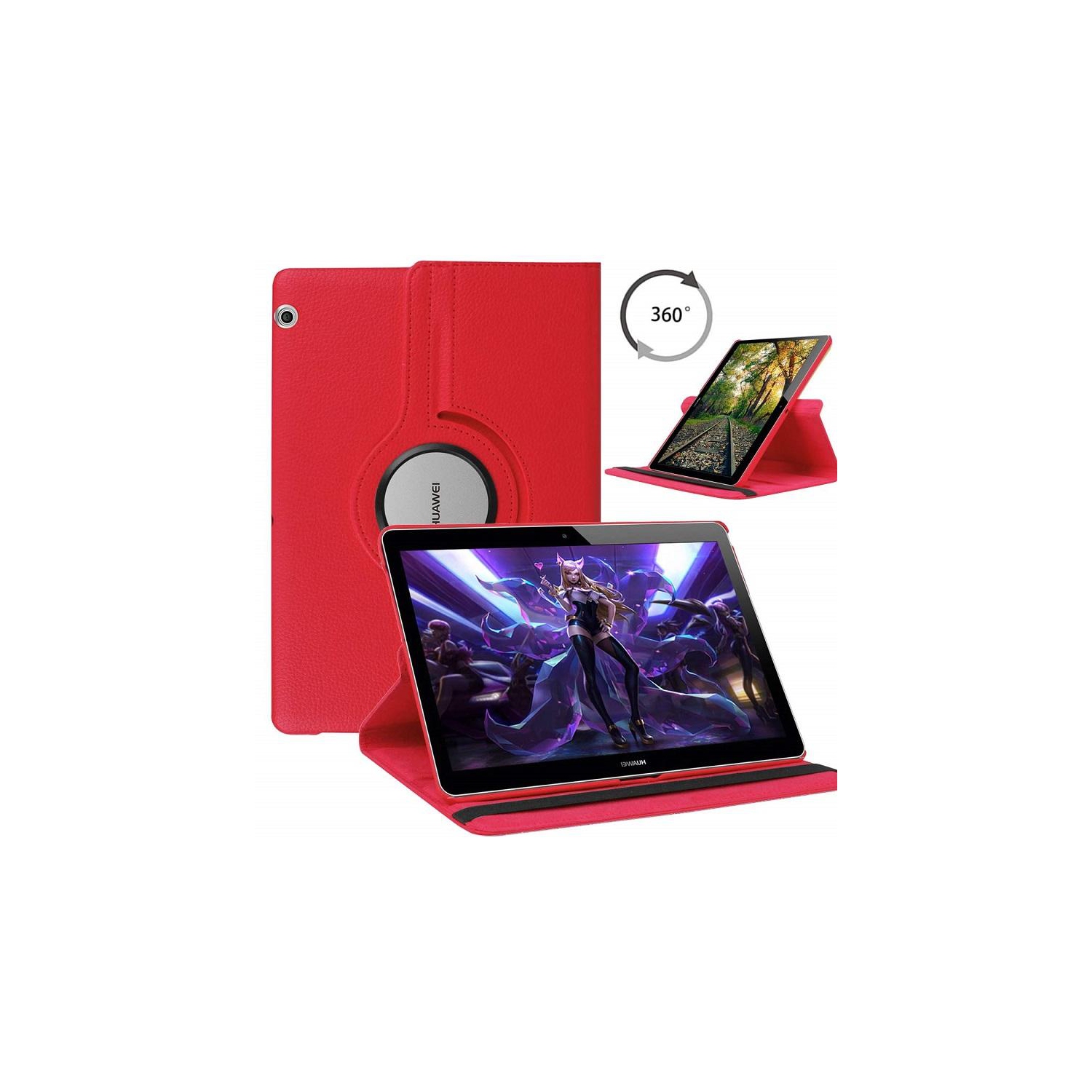 [CC] 360 Degree Rotating Tablet Case Cover For Huawei MediaPad T5, Red