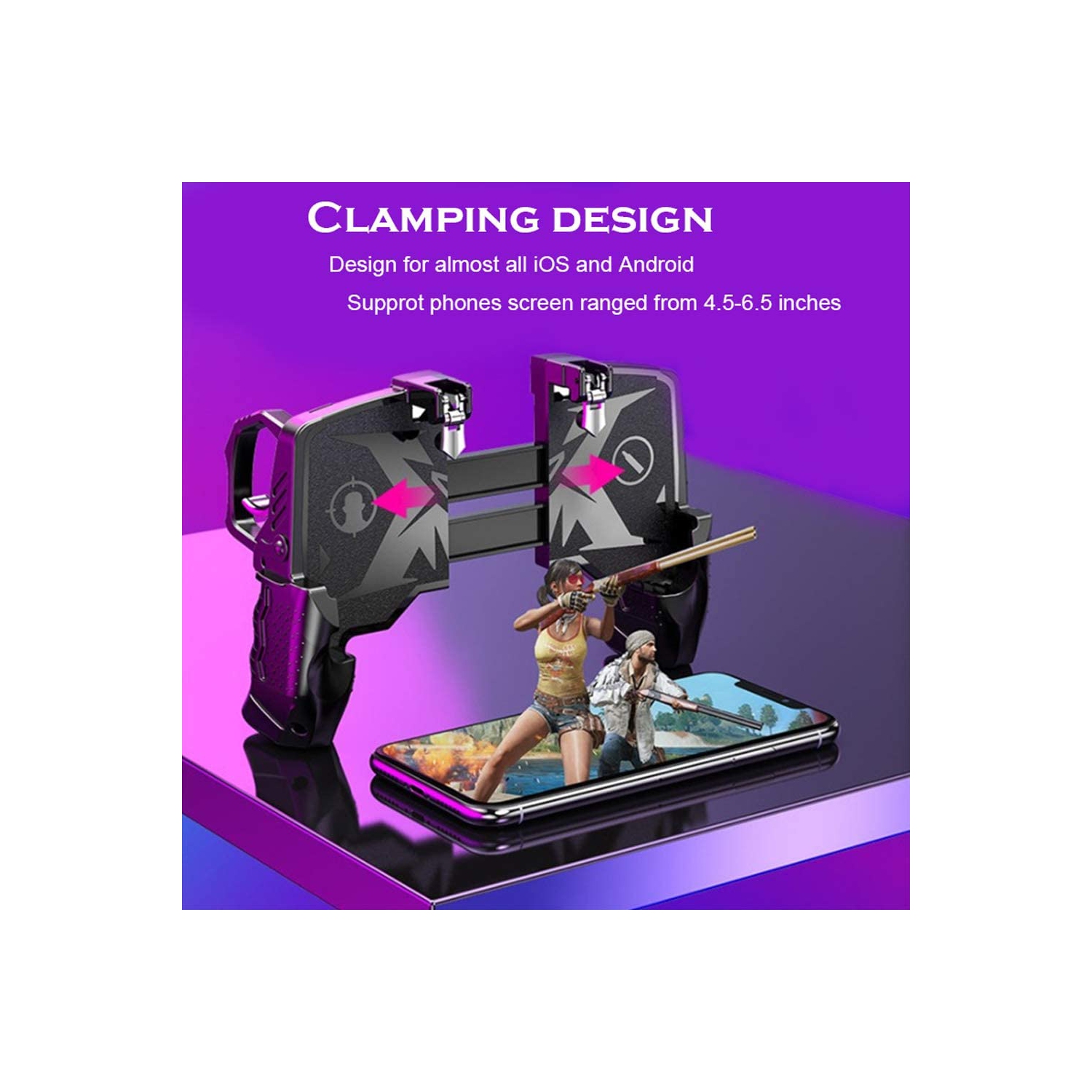 Manette de jeu mobile - manette de visée Trigger L1R1 Sensitive Joystick-Gamepad 4 à 6.5 po iOS et Android - PUBG/Call of Duty/Fortnite