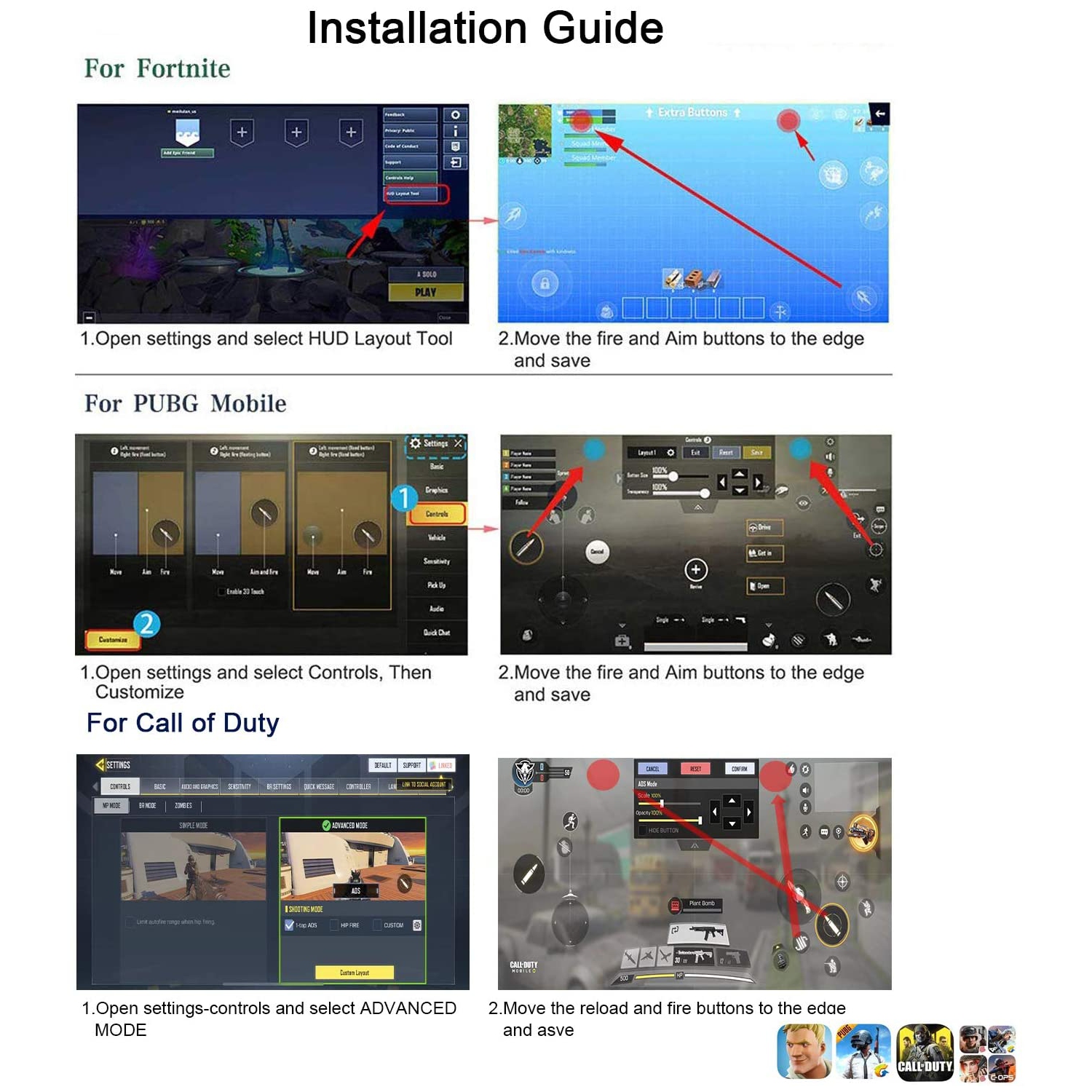 Manette de jeu mobile - manette de visée Trigger L1R1 Sensitive Joystick-Gamepad 4 à 6.5 po iOS et Android - PUBG/Call of Duty/Fortnite