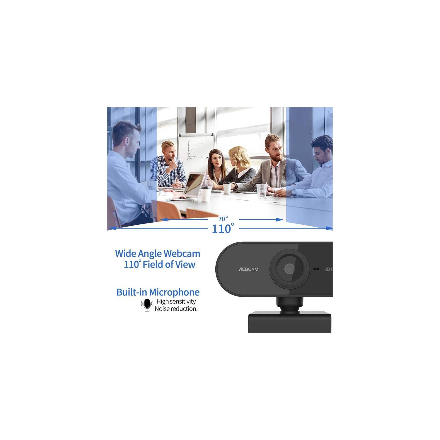 Caméra Web HD 1080p 2 Mpx avec microphone intégré, USB Plug and Play, aucun pilote requis, prend en charge Windows, Mac, Linux et plus encore