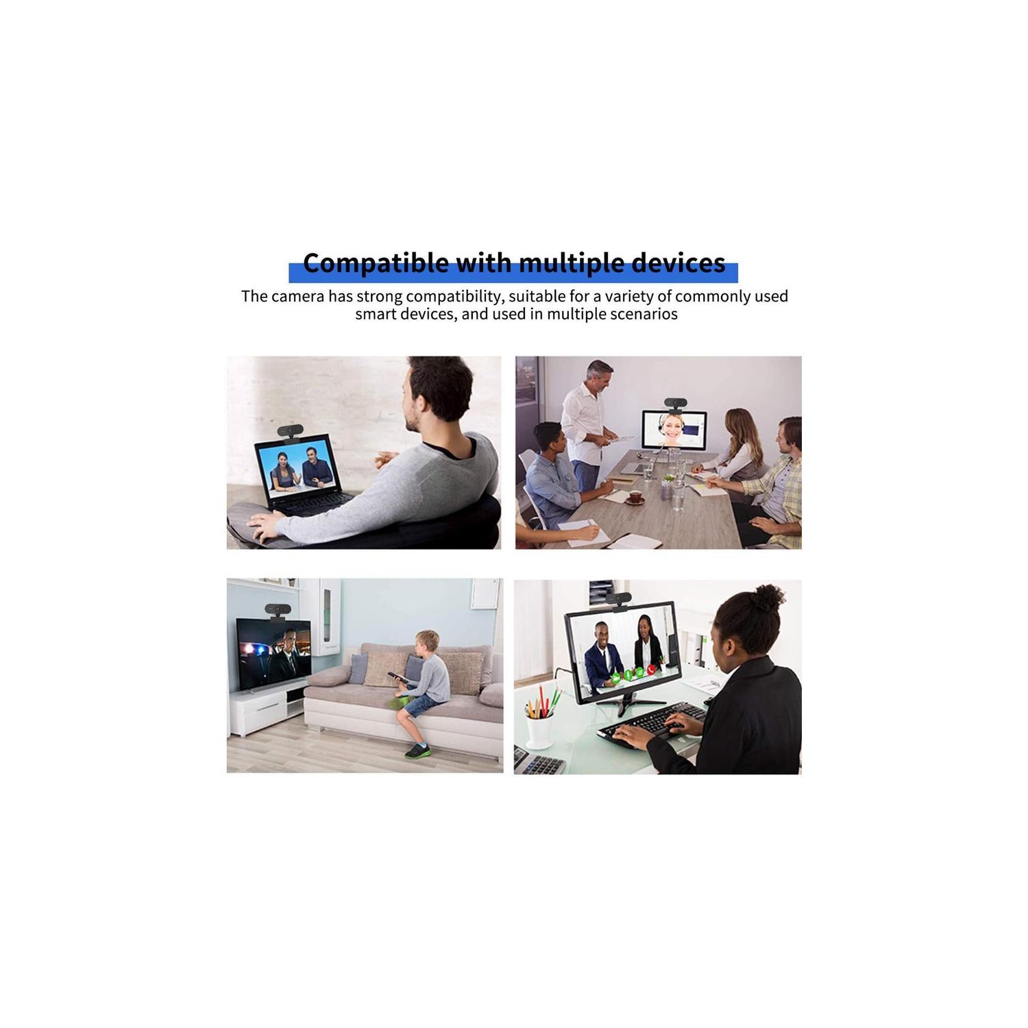 Caméra Web HD 1080p 2 Mpx avec microphone intégré, USB Plug and Play, aucun pilote requis, prend en charge Windows, Mac, Linux et plus encore