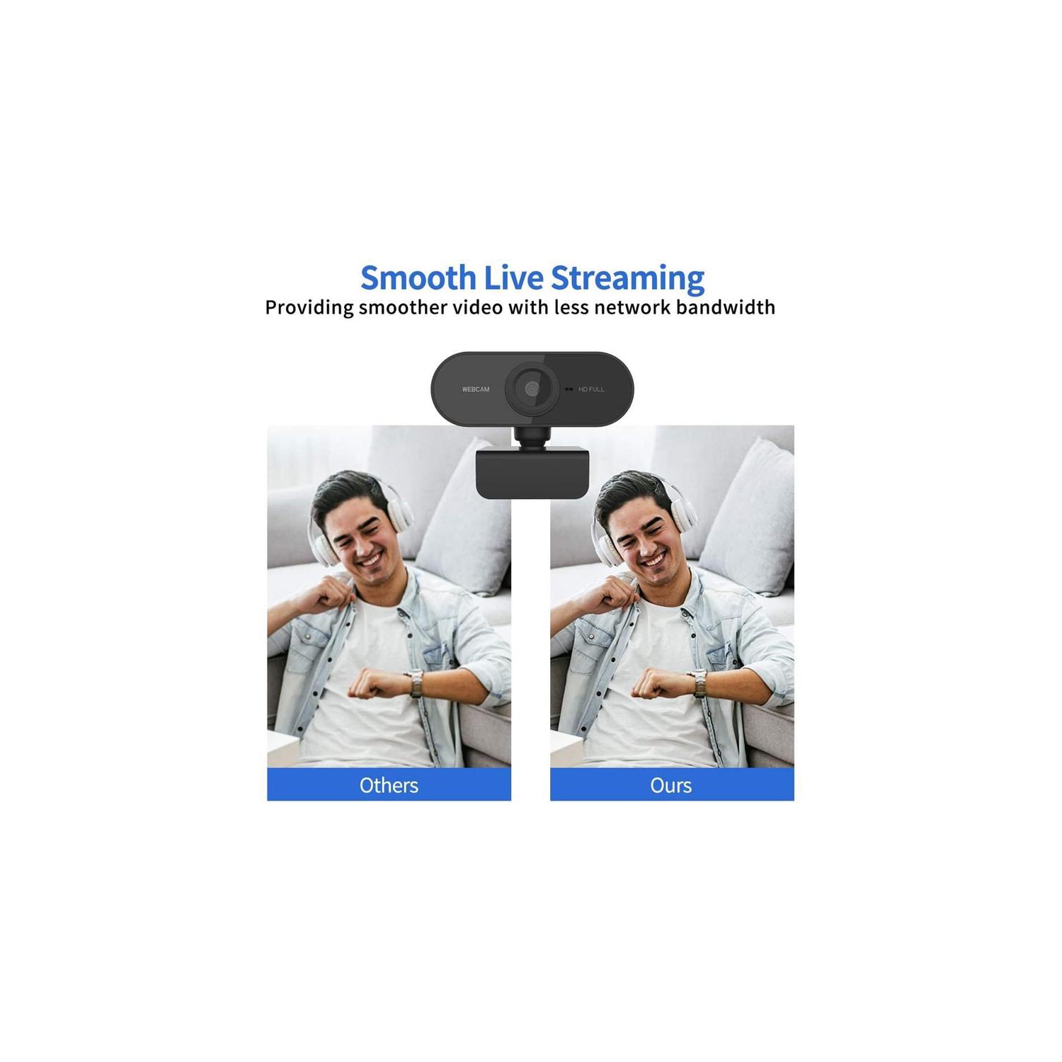 Caméra Web HD 1080p 2 Mpx avec microphone intégré, USB Plug and Play, aucun pilote requis, prend en charge Windows, Mac, Linux et plus encore