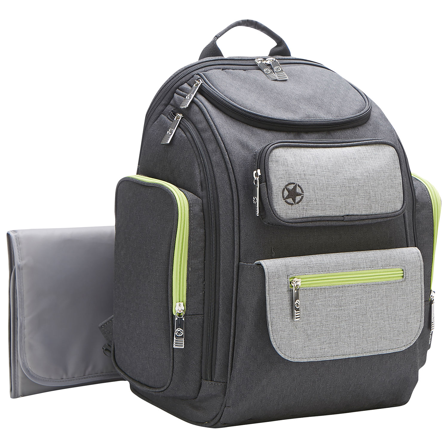 Jeep Adventures Backpack Diaper Bag - Grey/Neon Green