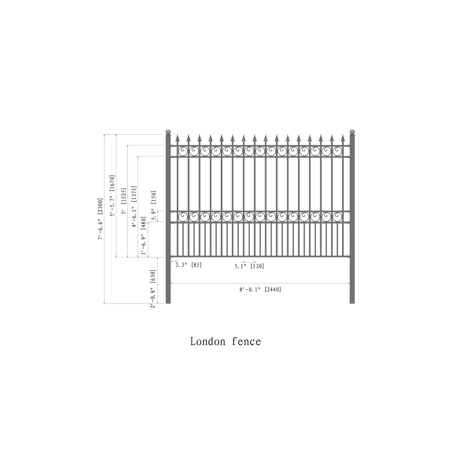 ALEKO® London Style garden Yard Iron Fence 8' x 5'