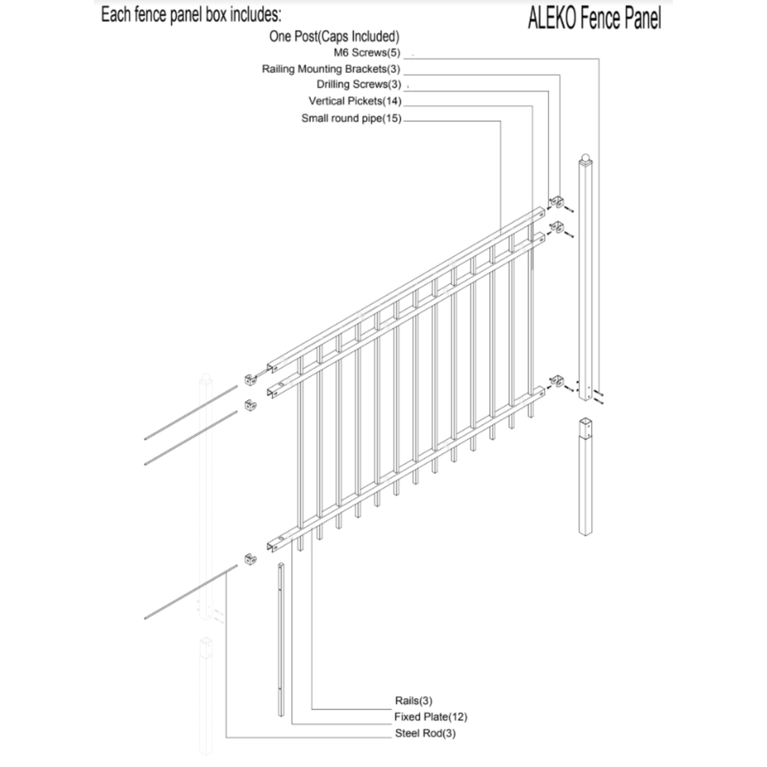 ALEKO® Nice Style Self Unassembled Steel Fence, 6' x 4' Black