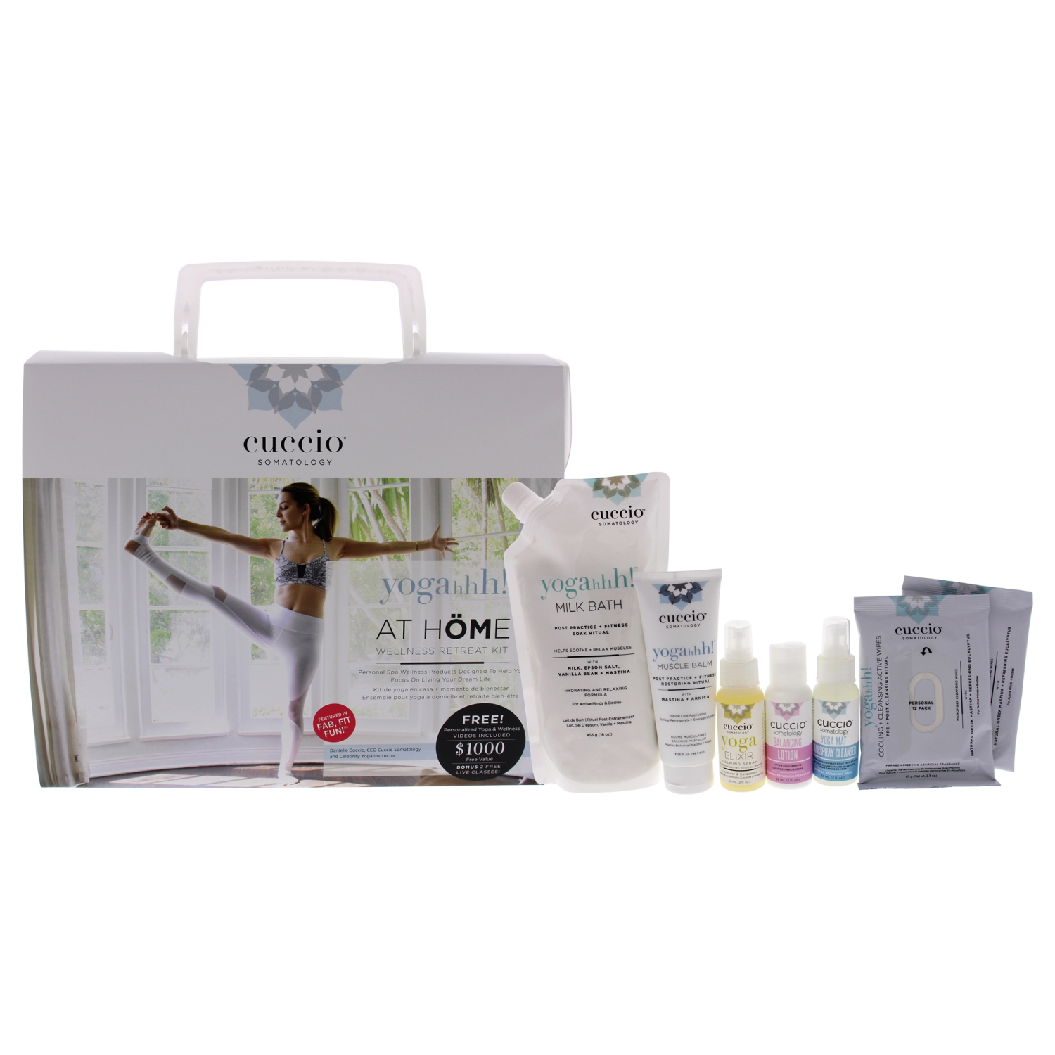 Somatology Yogahhh At Home Wellness Retreat Kit by Cuccio for Unisex - 7 Pc 16oz Milk Bath,3.25oz Muscle Balm, 2oz Yoga Mat Cleaner,2 oz Elixir, 2oz