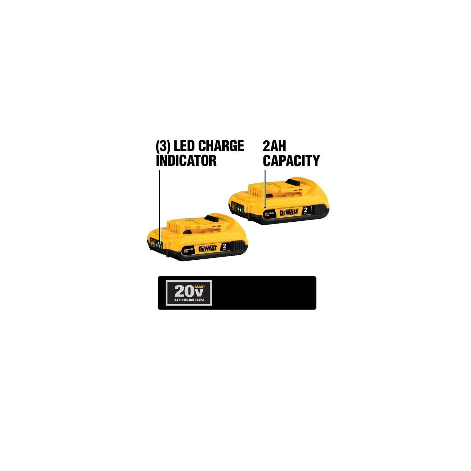 Dewalt DCB203-2 20V Compact 2AH Lithium Ion Batteries - 2 Pack