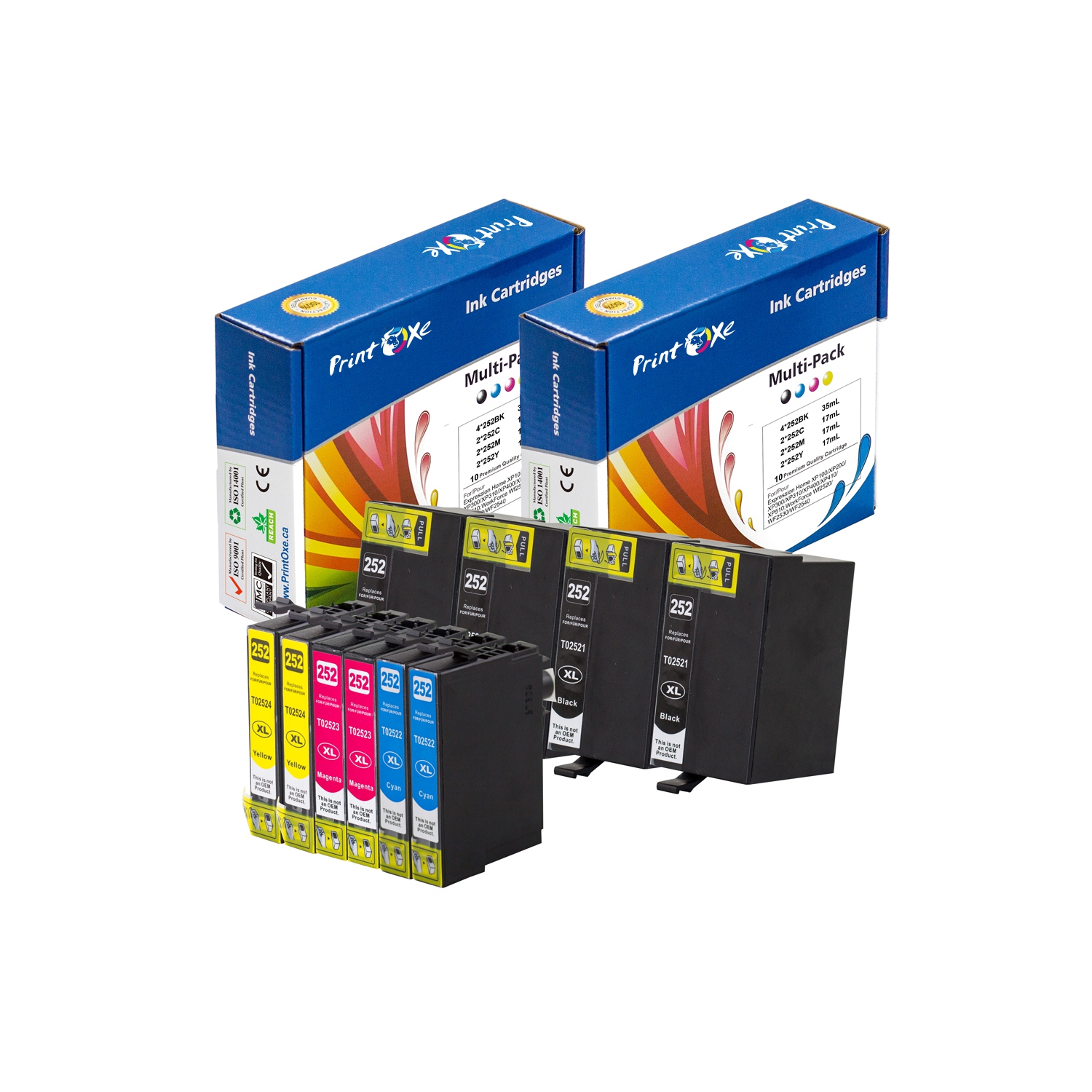 Cartouches d’encre reconstruite 10 T252XL d’Epson; haut rendement T252 de 2 ensembles + 2 cartouches d’encre noire 252 | T2521 T2522 T2523 T2524 |