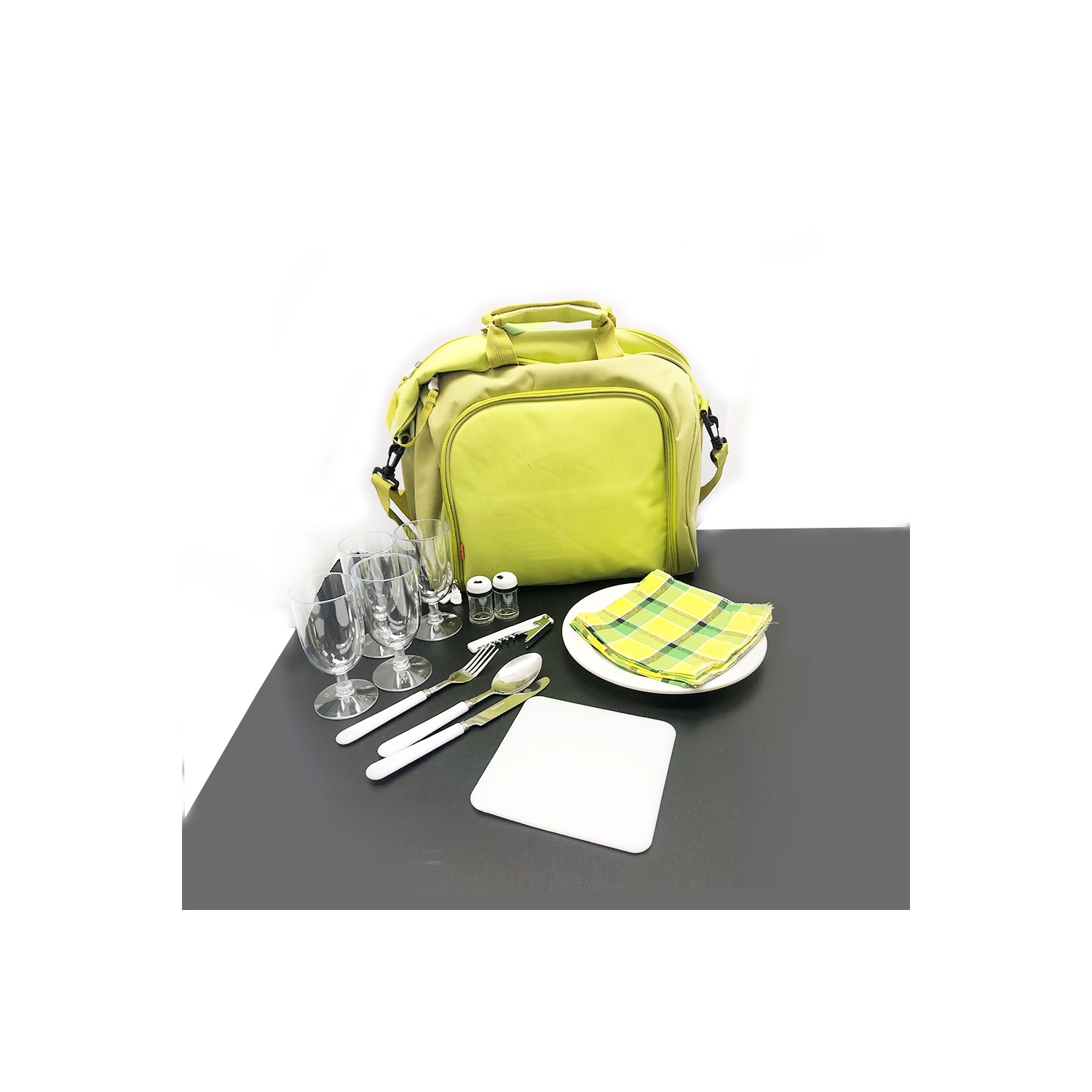 VGI Picnic Bag with Complete Cutlery Set, Stainless Steel -Green