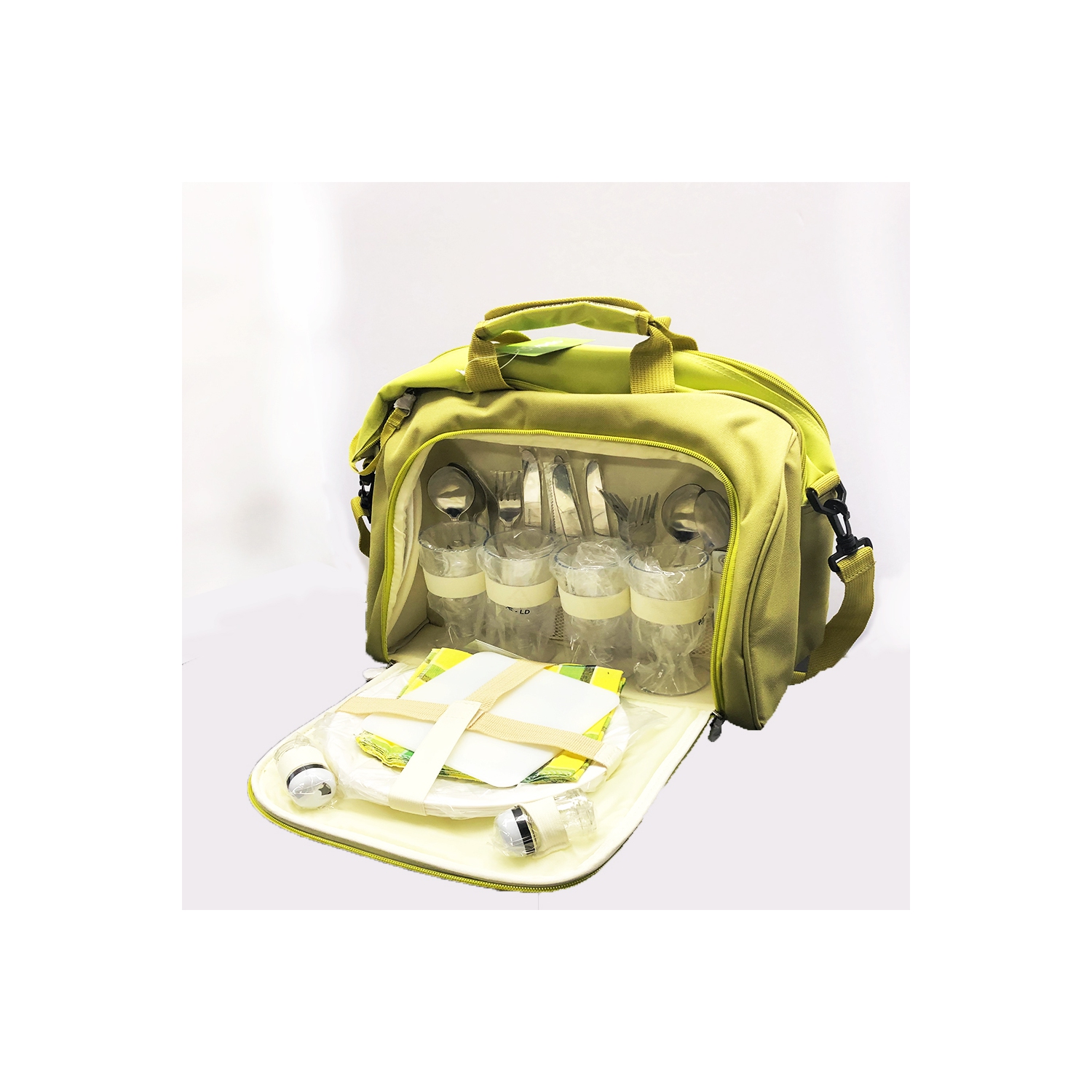 VGI Picnic Bag with Complete Cutlery Set, Stainless Steel -Green